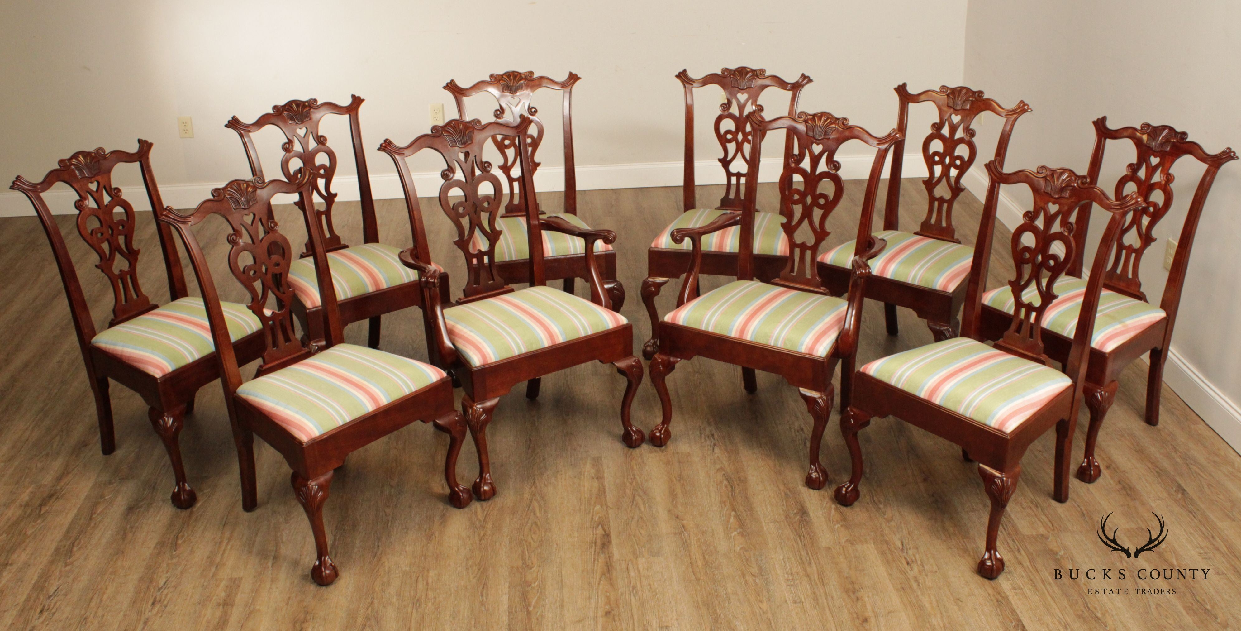 Chippendale Style Carved Mahogany Set of 10 Dining Chairs