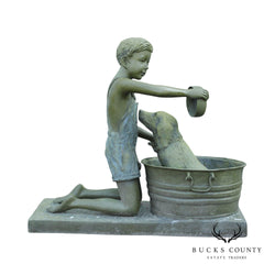 Boy Bathing Dog Bronze Outdoor Garden Sculpture Fountain