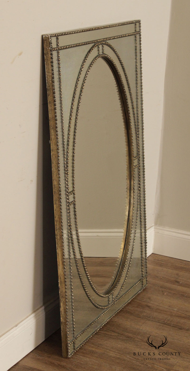 Hollywood Regency Style Silvered Beaded Frame Distressed Wall Mirror