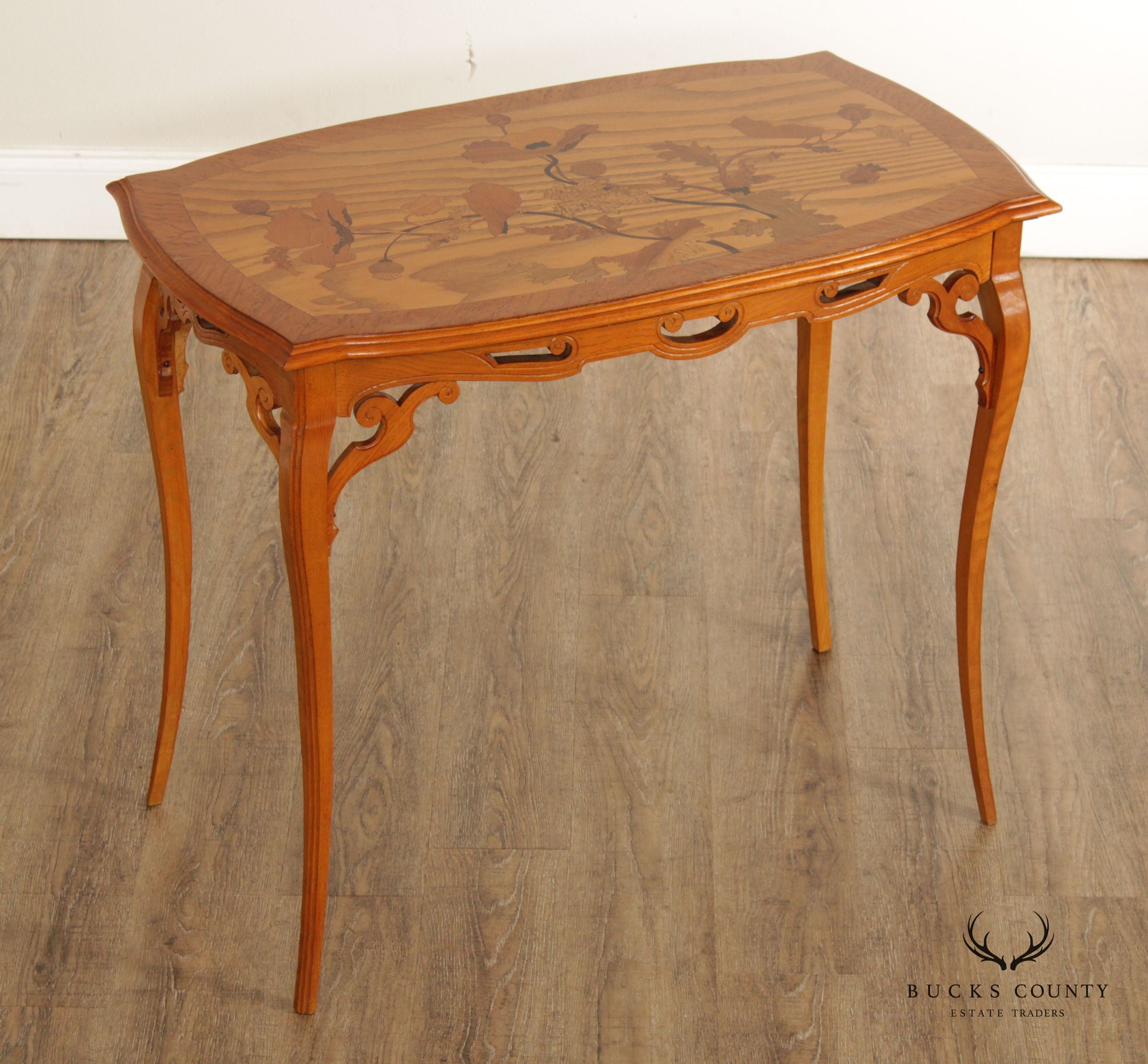 French Art Nouveau Antique Marquetry Inlaid Table