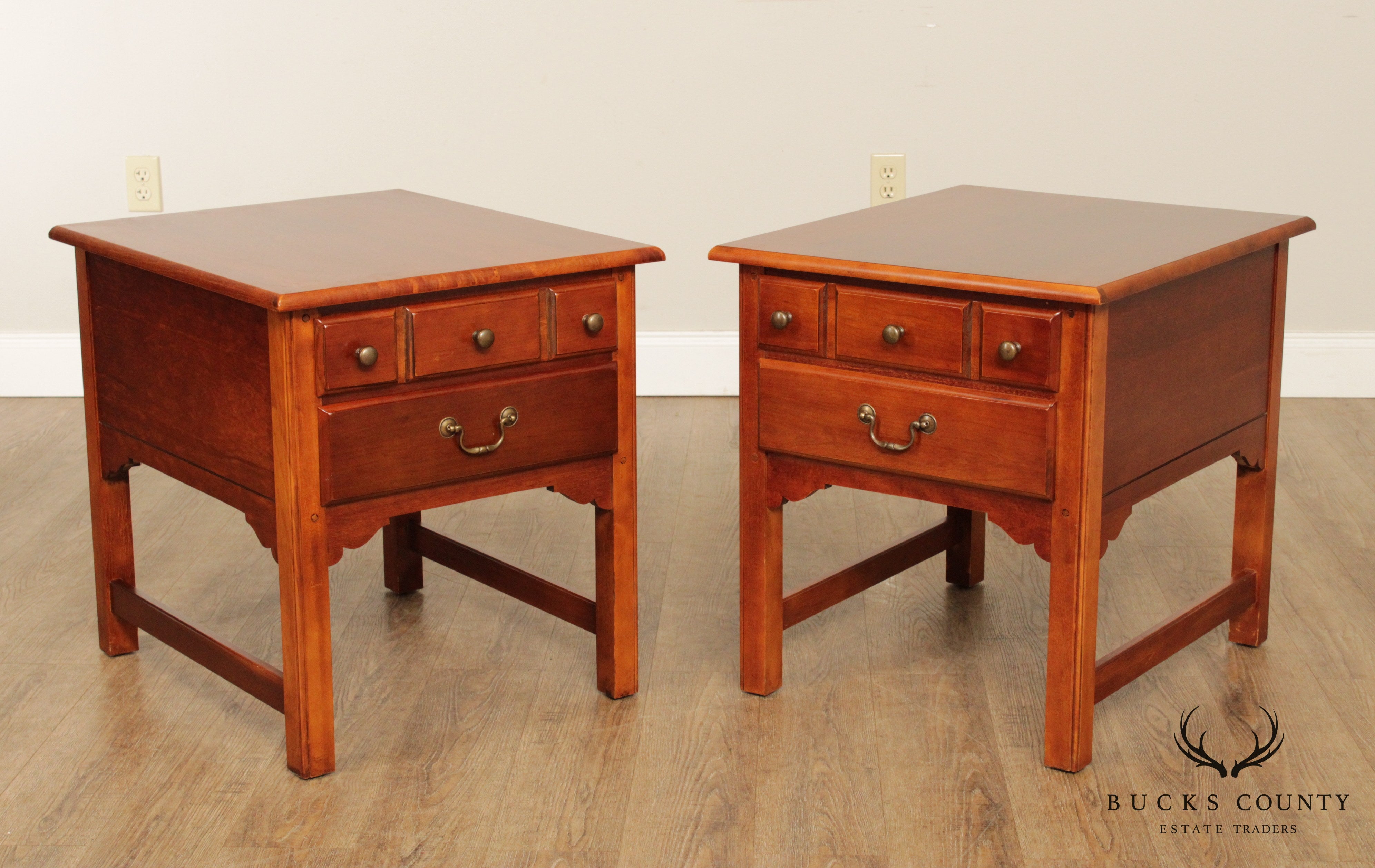 Riverside Handcrafted Pair Cherry 2 Drawer Side Tables