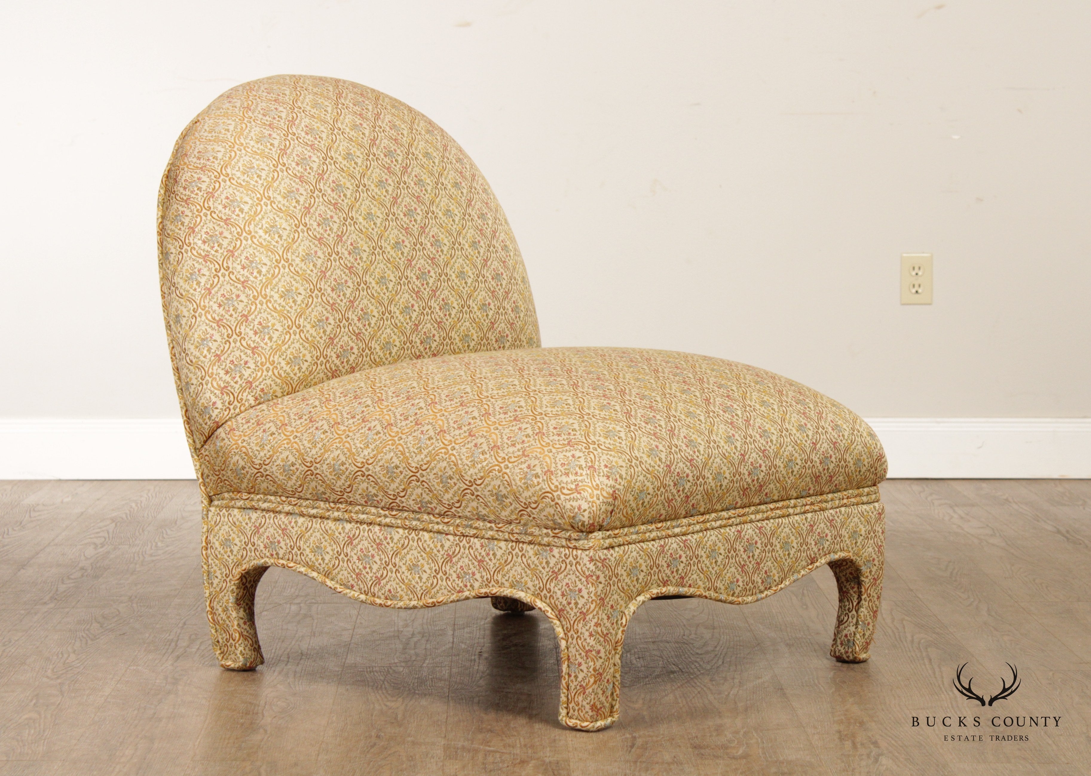 Hollywood Regency Style Custom Upholstered Chair and Ottoman