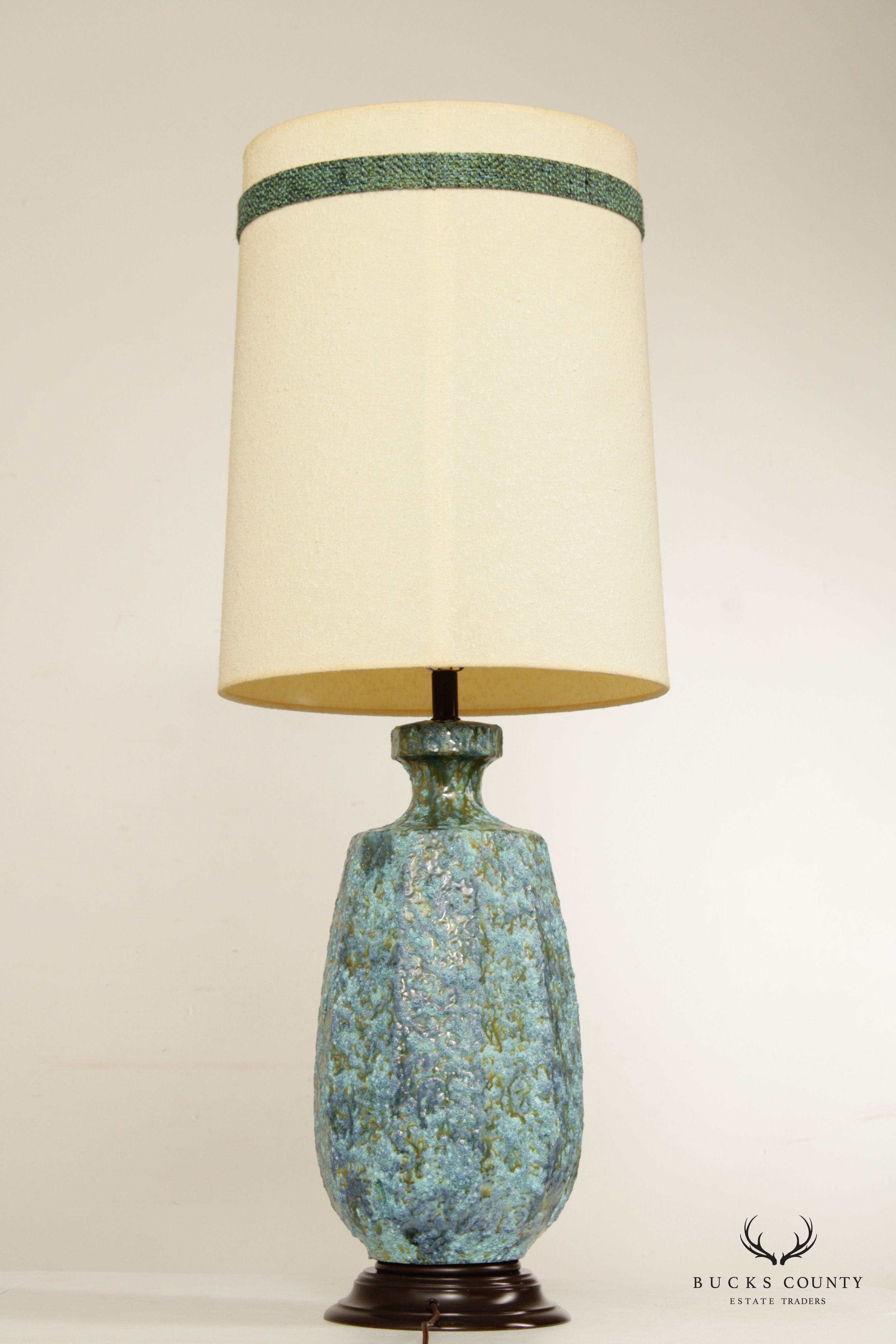 Mid Century Modern Pair of Glazed Ceramic Vasiform Table Lamps