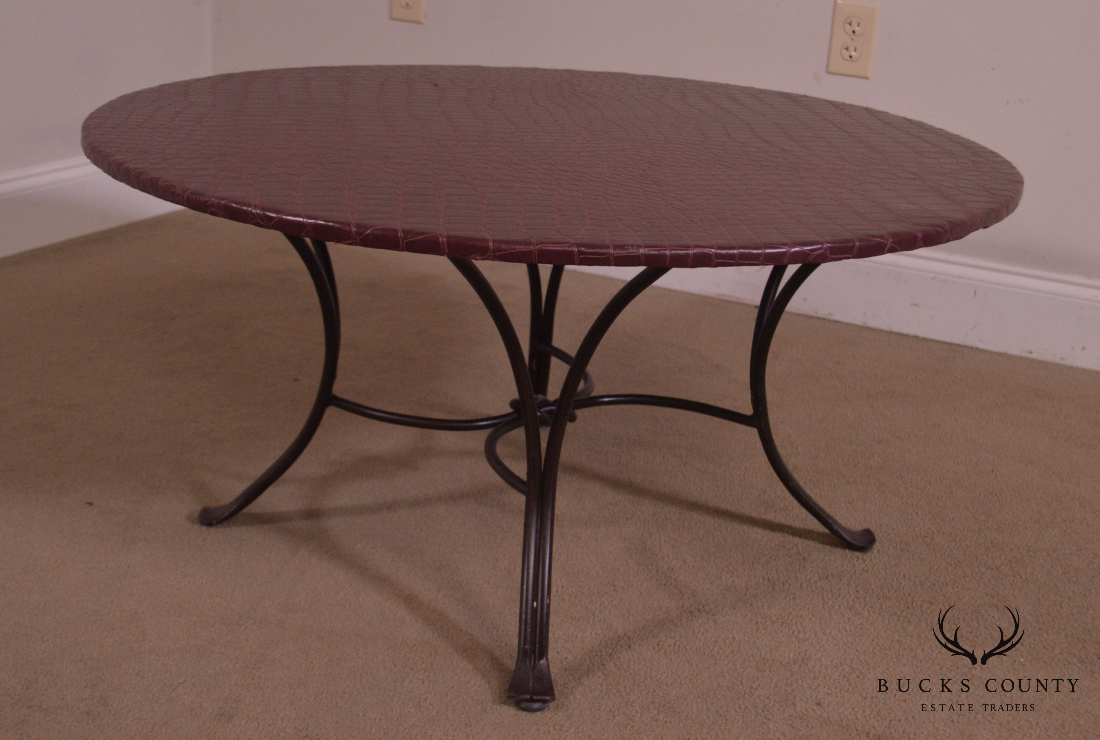 Custom Quality 36" Round Faux Reptile Skin Top Iron Base Coffee Table