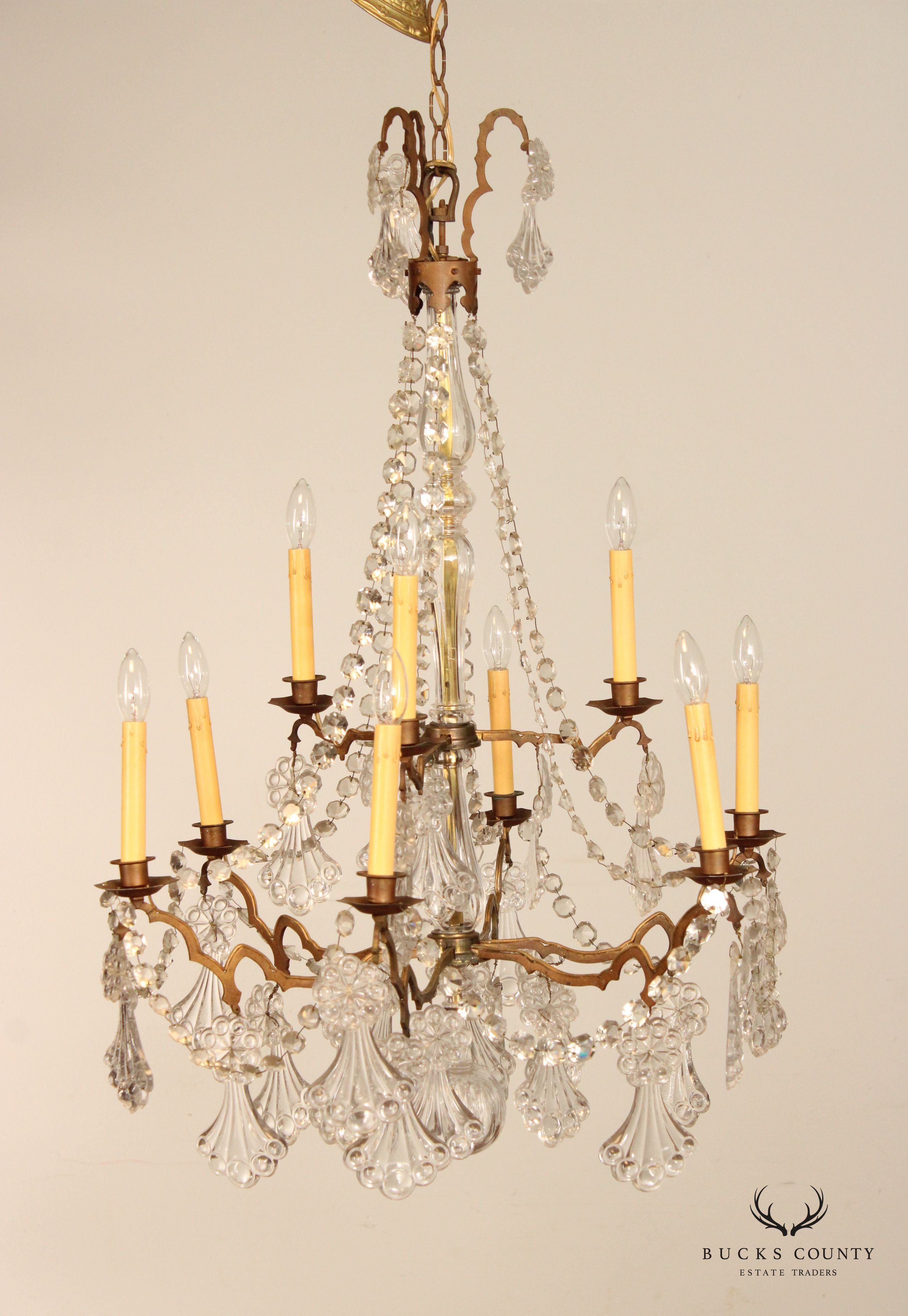 Antique French Style Nine Bulb Crystal Chandelier