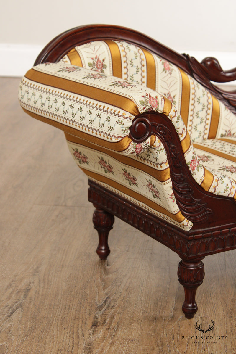 Victorian Style Carved Mahogany Swan Child's Chaise Lounge