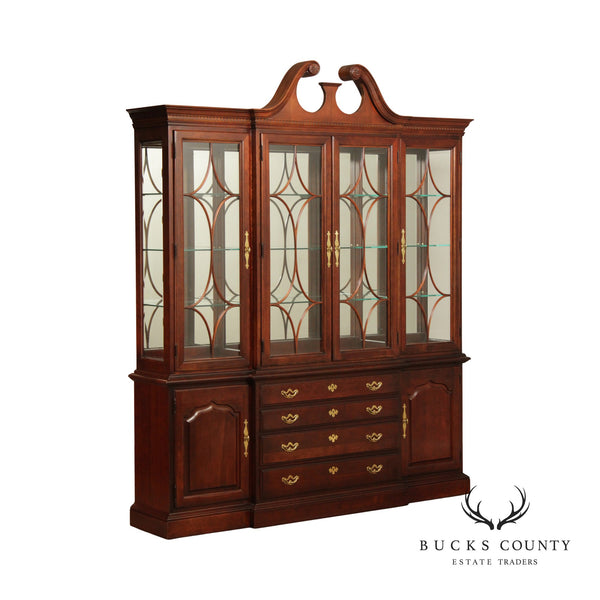Thomasville Collectors Cherry Chippendale Style Breakfront China Cabinet