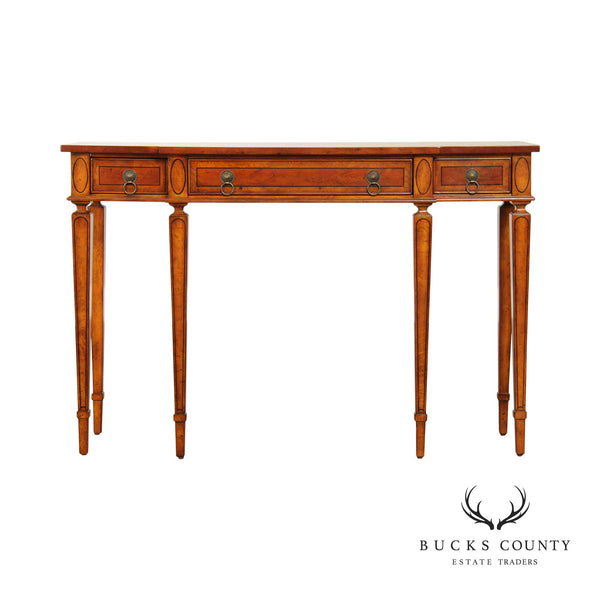 Hepplewhite Style Inlaid Yew Wood Narrow Console Table