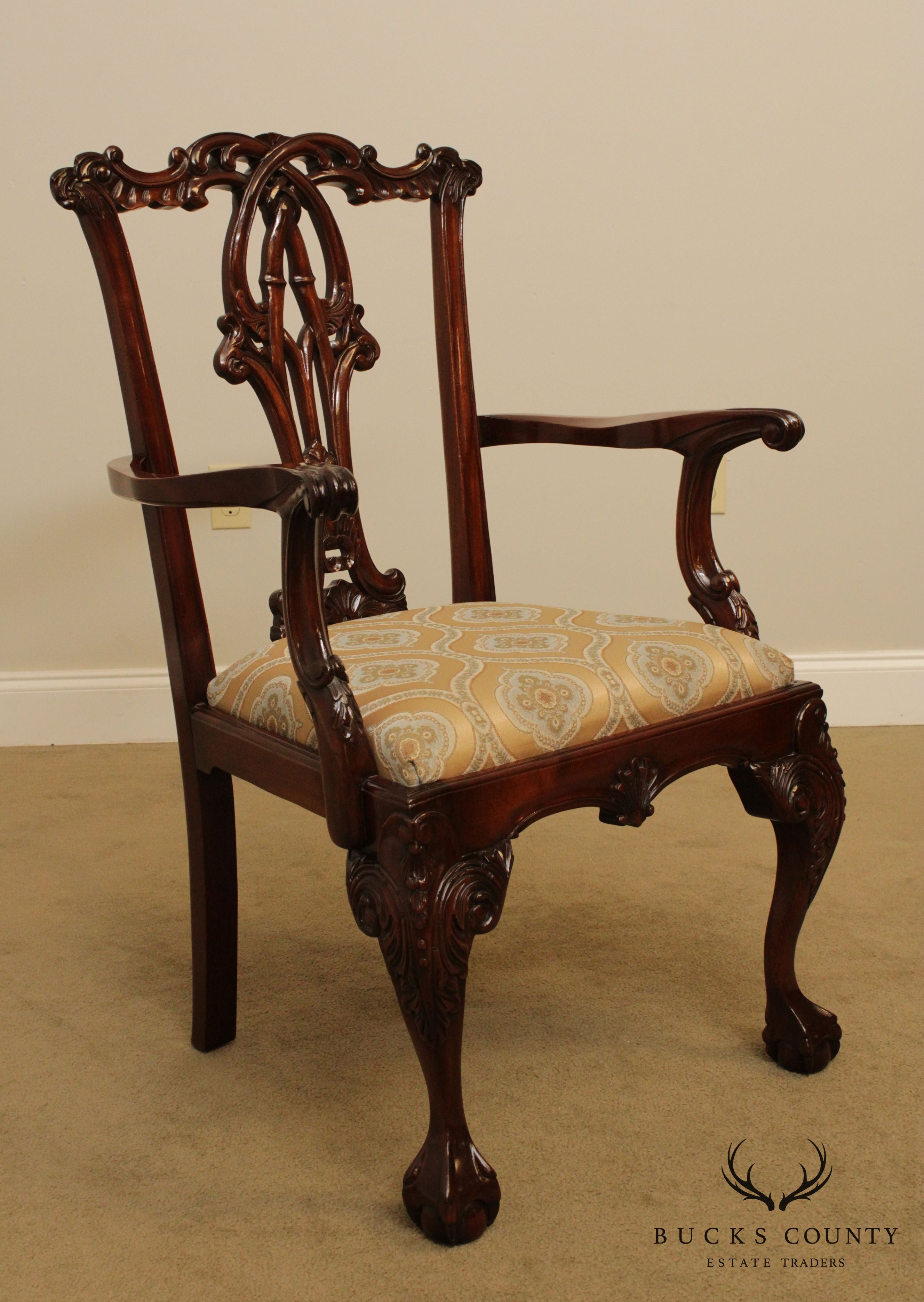 Chippendale Style Ball & Claw Carved Solid Mahogany Armchair