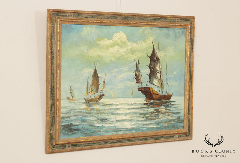 Chinese Trading Ships at Sea Original Painting by W. S. Chiang
