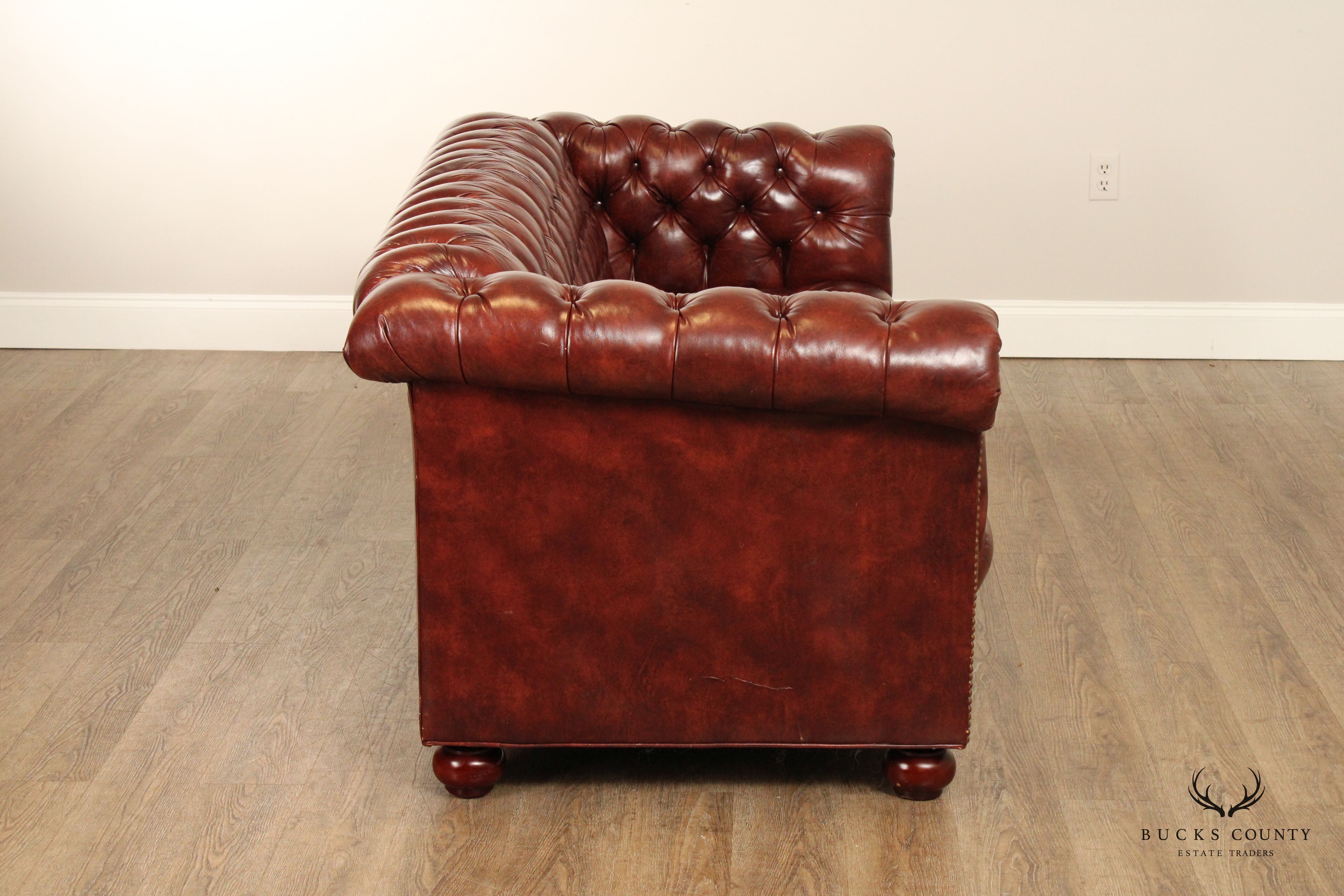 English Traditional Tufted Leather Chesterfield Style Sofa