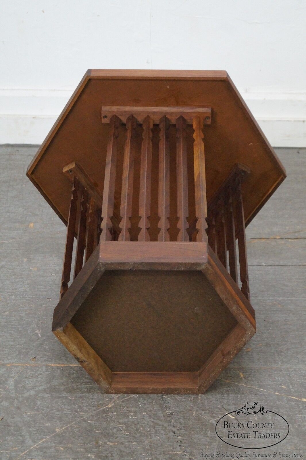 Mid Century Danish Modern Style Walnut Waste Basket and Side Table