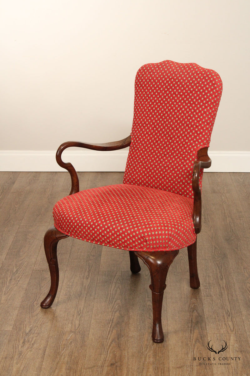 Queen Anne Style Mahogany Shepherd’s Crook Armchair With Custom Upholstery
