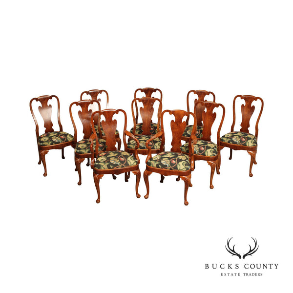Georgian Style Quality Set of Ten Carved Yew Wood Dining Chairs