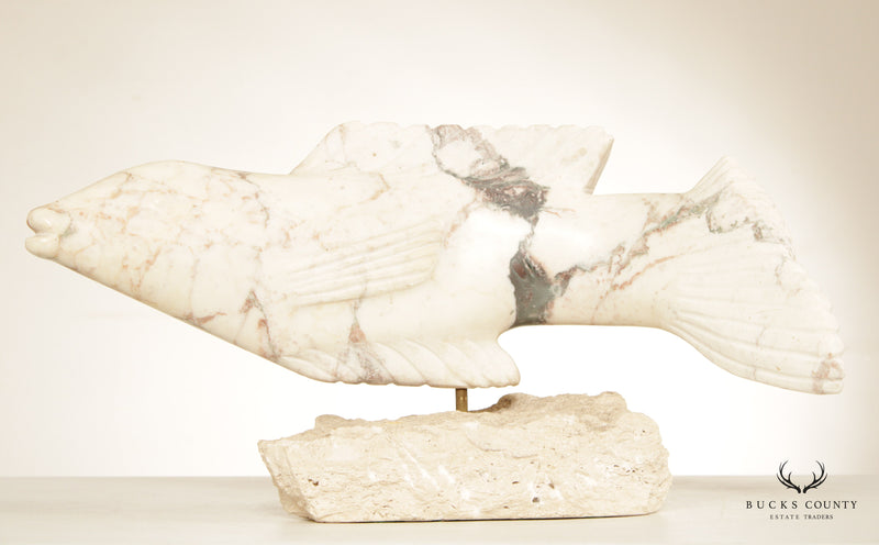 Richard H. Bailey Studio Carved Marble Fish Sculpture