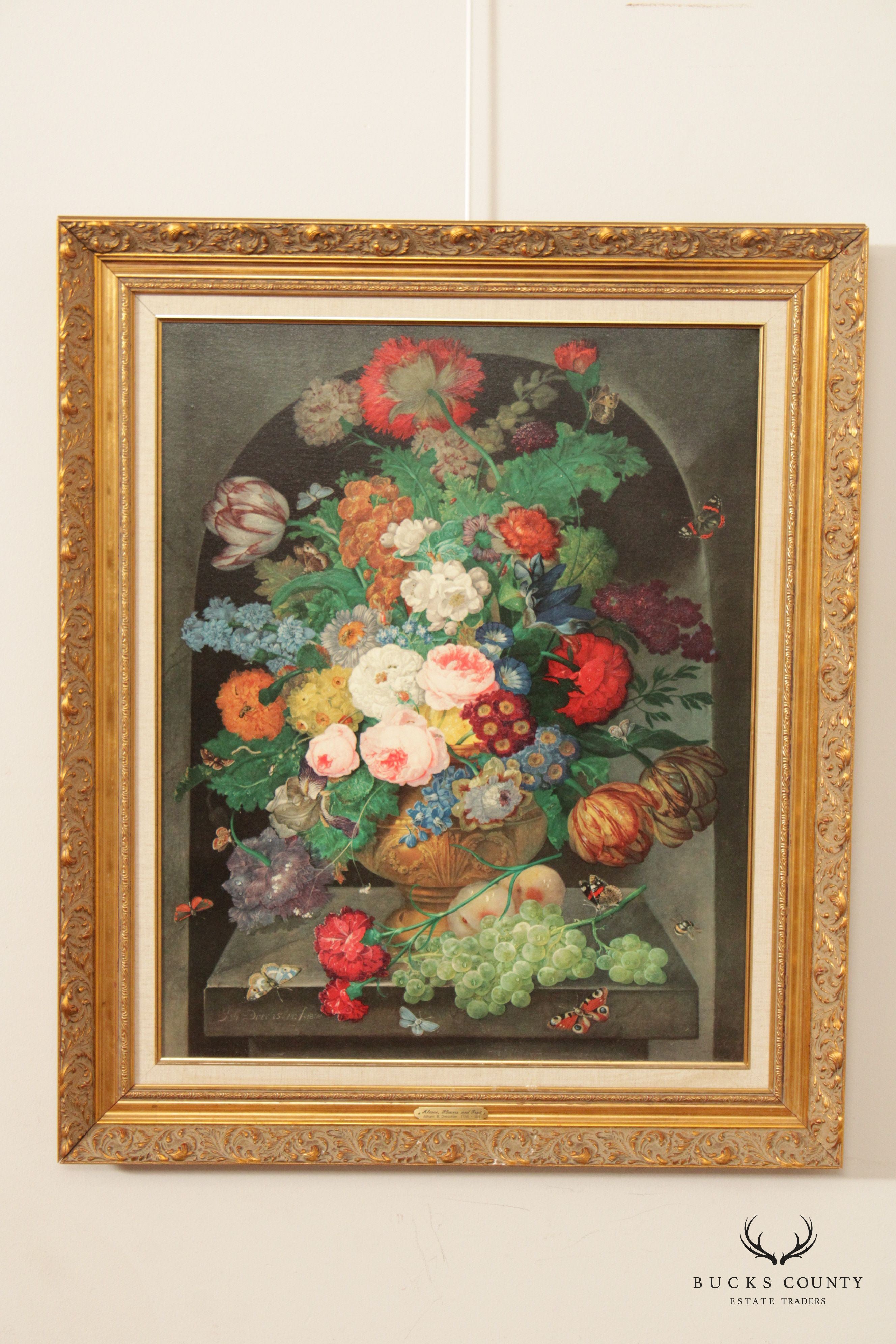 Old Master 'Alcove Flowers and Fruit' Fine Art Canvas Print, After Johann B. Drechsler