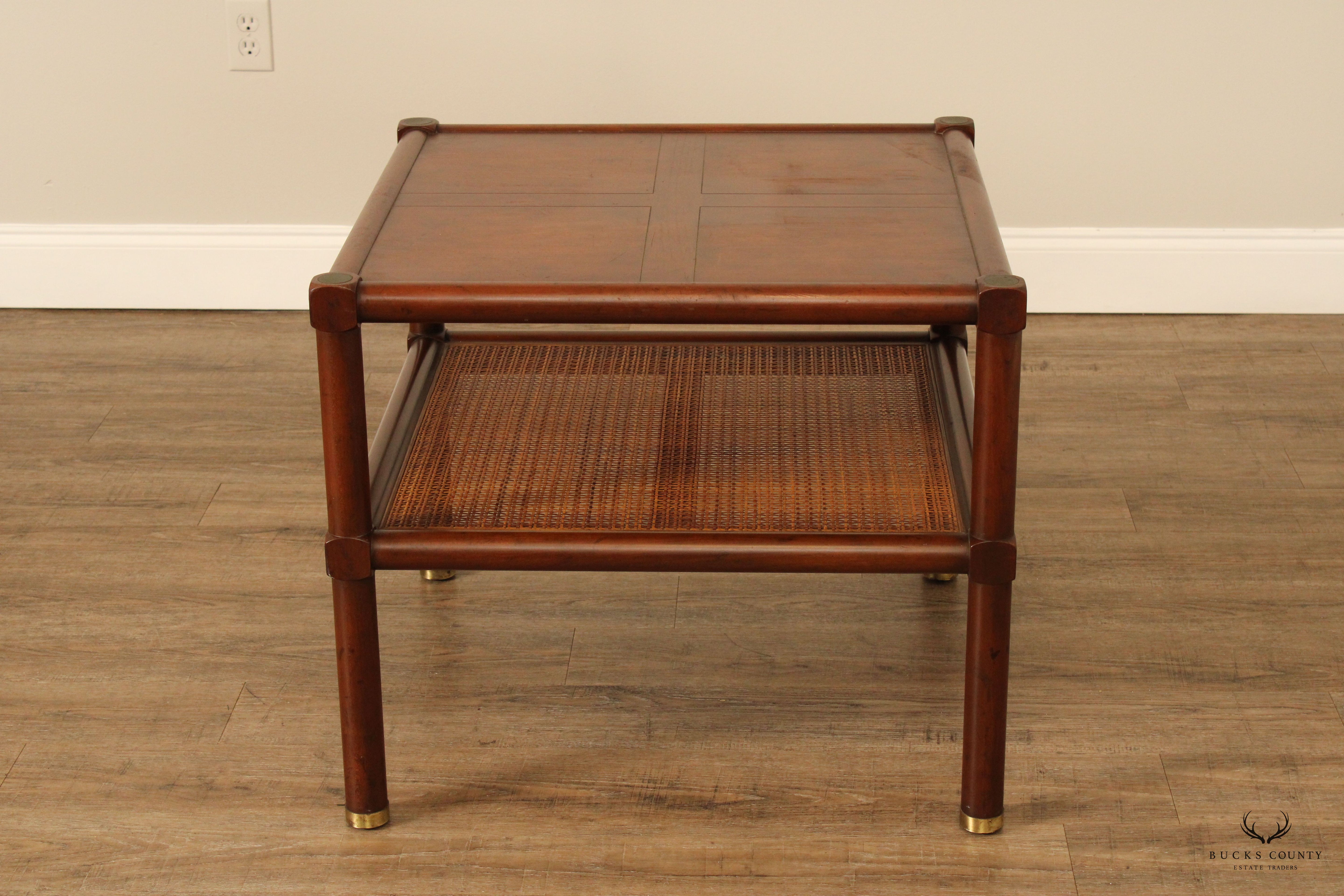 Baker Mid Century Modern Two-Tier Caned End Table