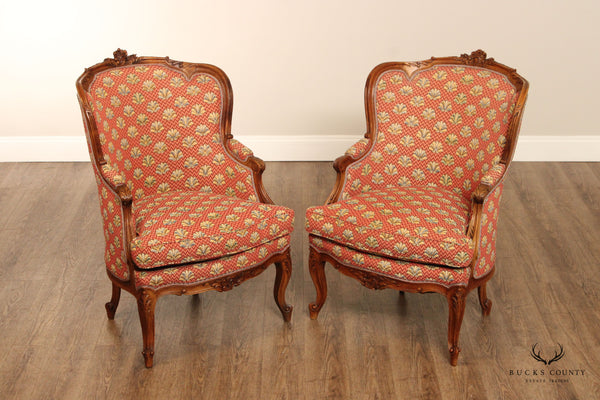 Antique French Louis XV Style Walnut Bergere Armchairs