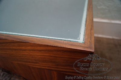 Unusual Pair of Solid Walnut Cube End Tables w/ Glass Tops