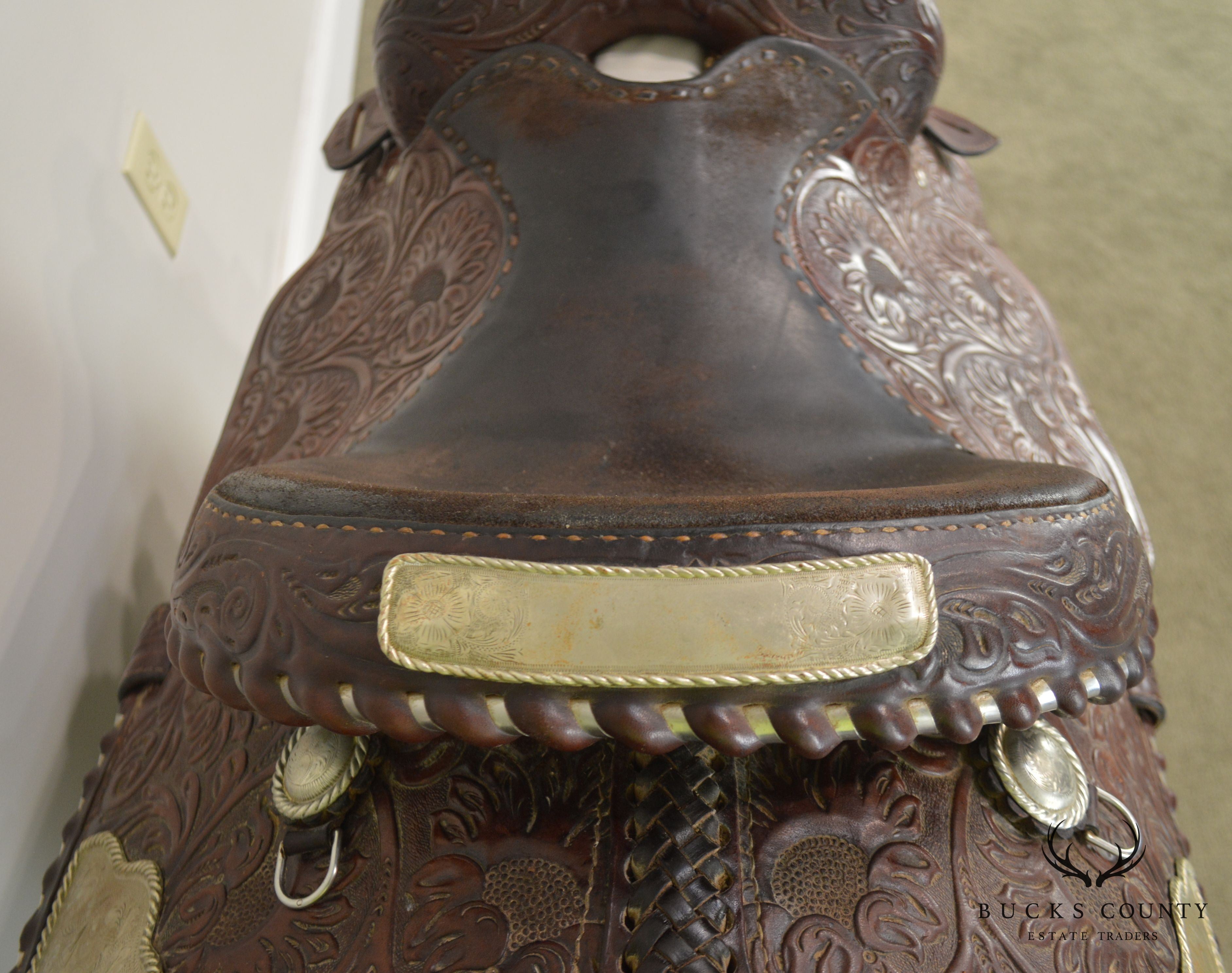 Billy Royal Vintage 15" Tooled Leather Show Saddle with Silver Braiding and Trim