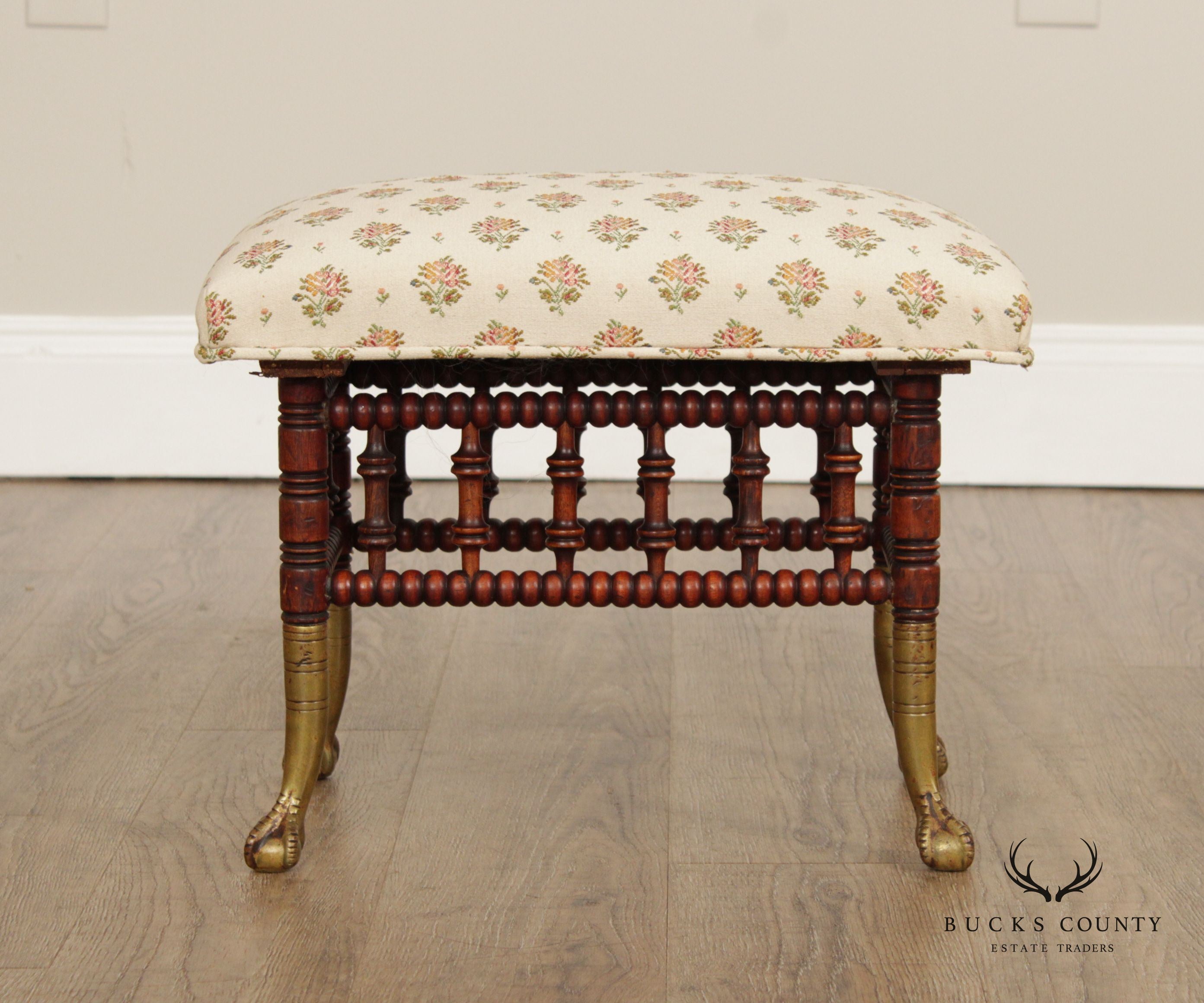 Victorian Brass and Carved Stick and Ball Stool