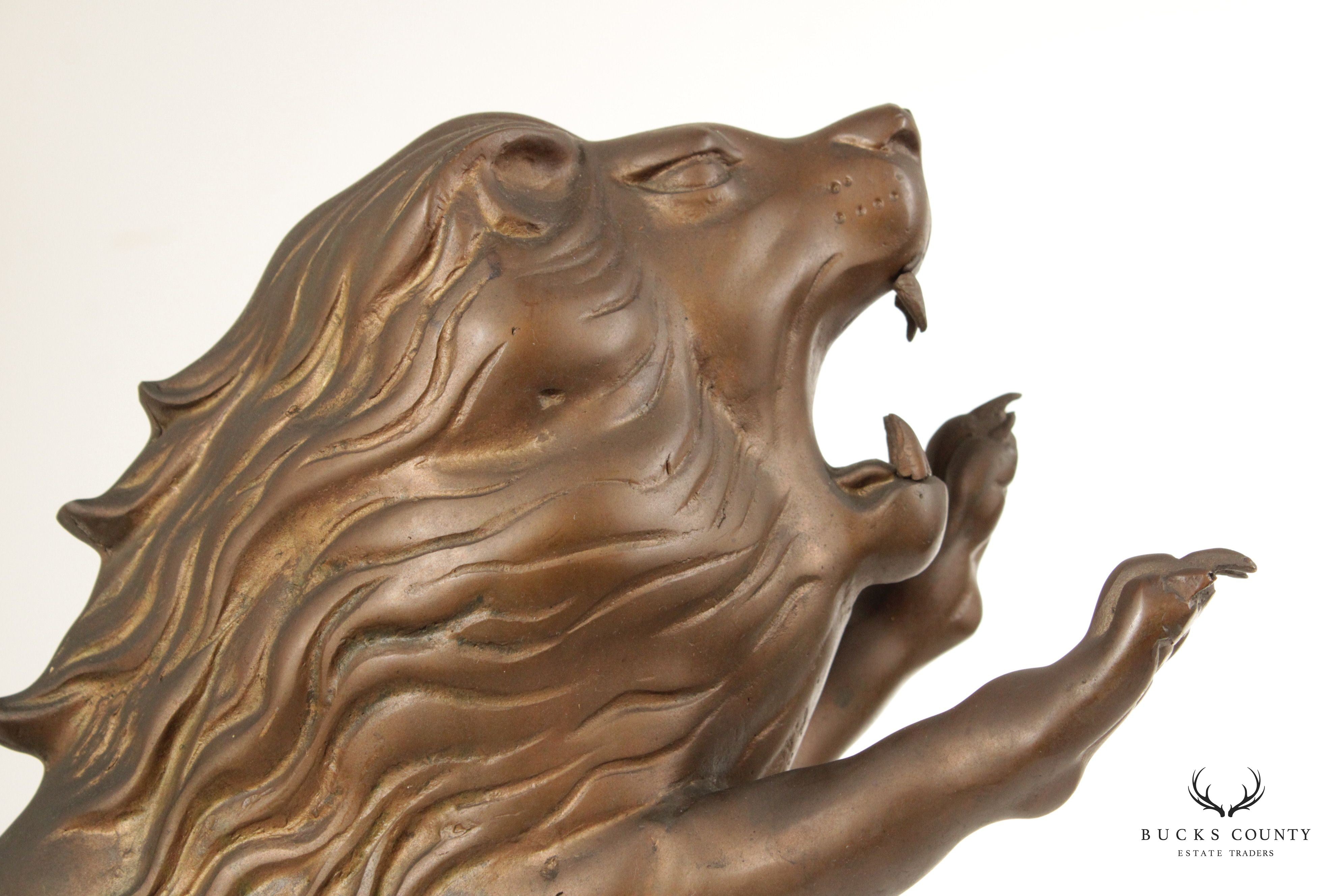 Vintage Charging Lion Cast Brass Statute