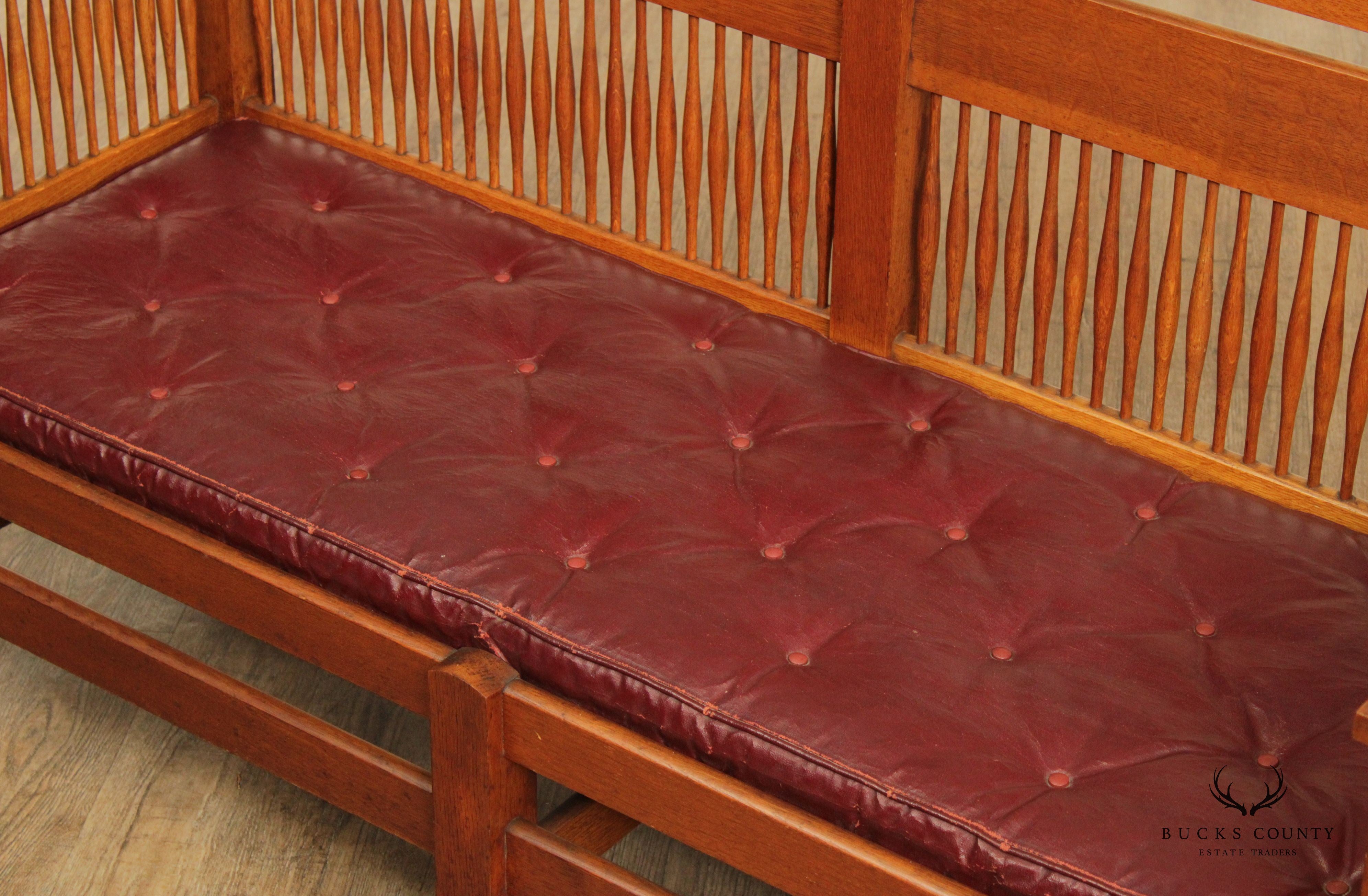 Antique Arts and Crafts Period Oak Settle Bench