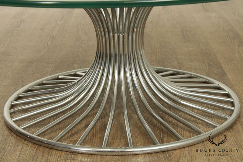 Gastone Rinaldi Italian Postmodern Chrome Base Round Glass Top Coffee Table