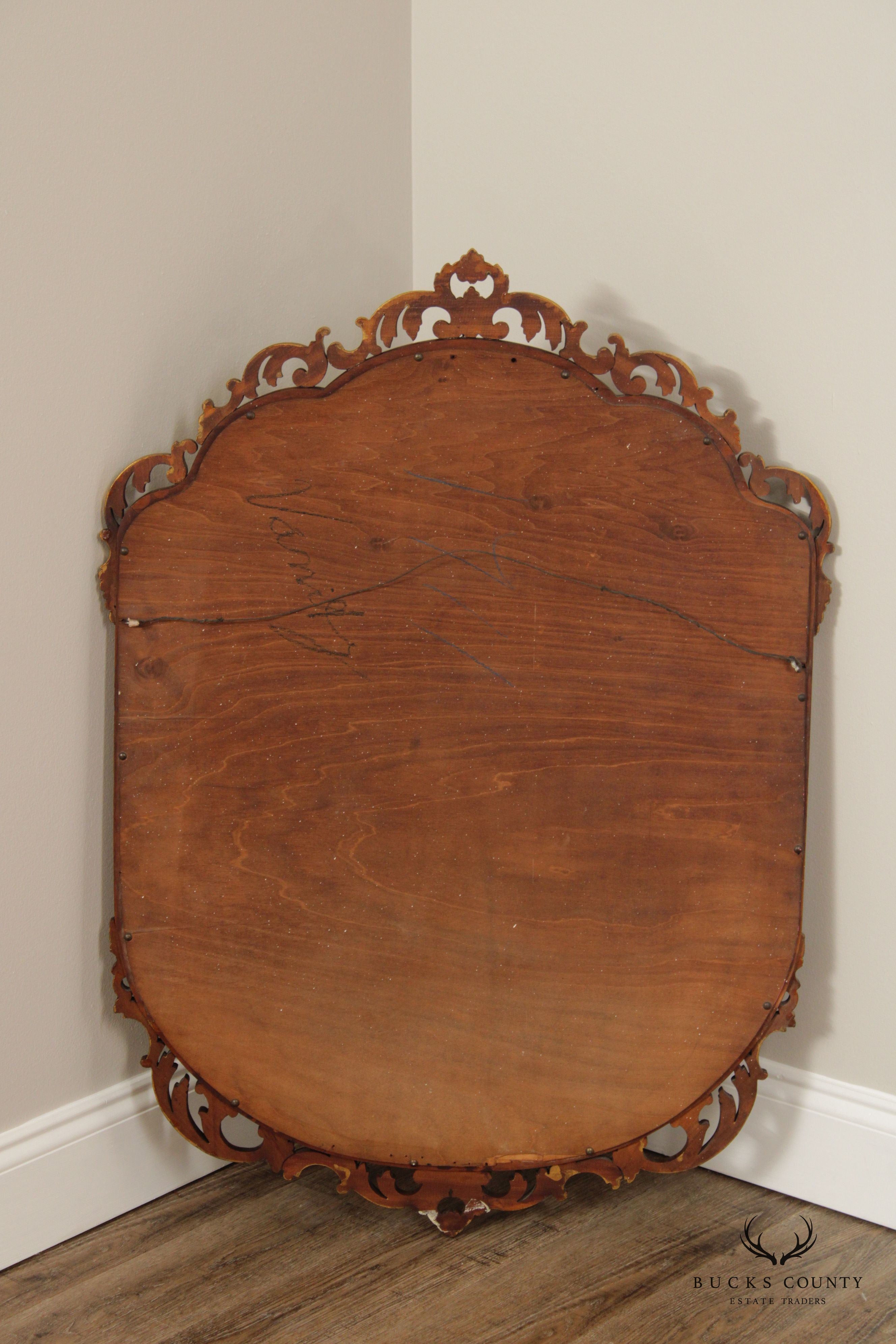 1930' French Rococo Revival Style Carved Partial Gilt Wall Mirror