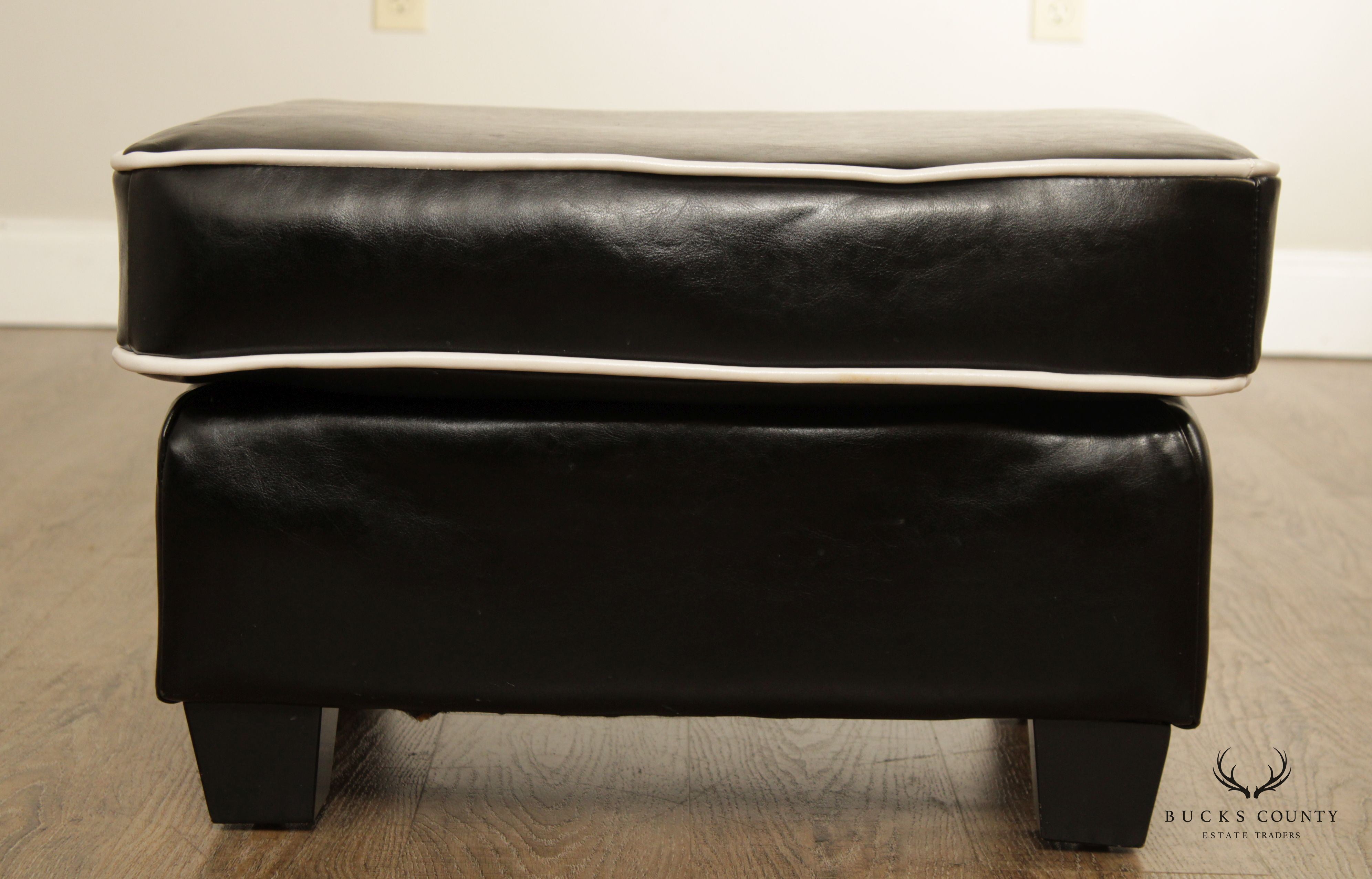 Vintage Modern Leather Upholstered Footstool