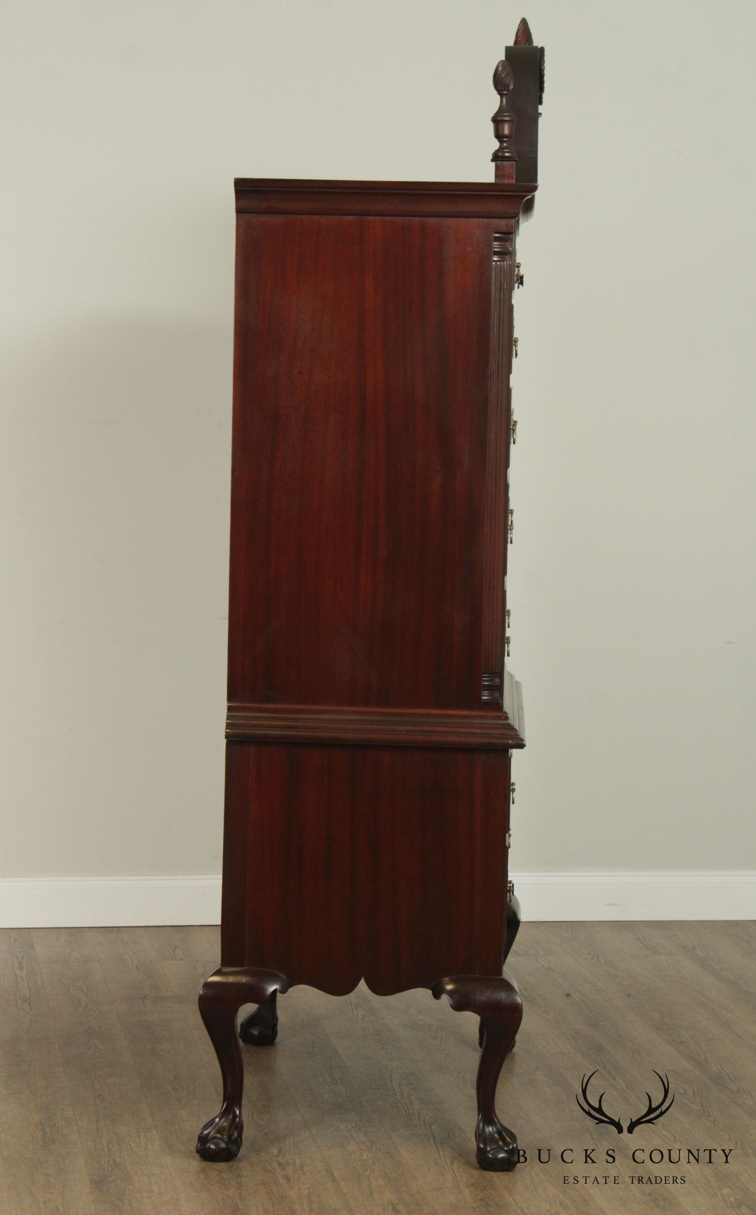 Charak 1930's Chippendale Style Hand Crafted Solid Mahogany Highboy