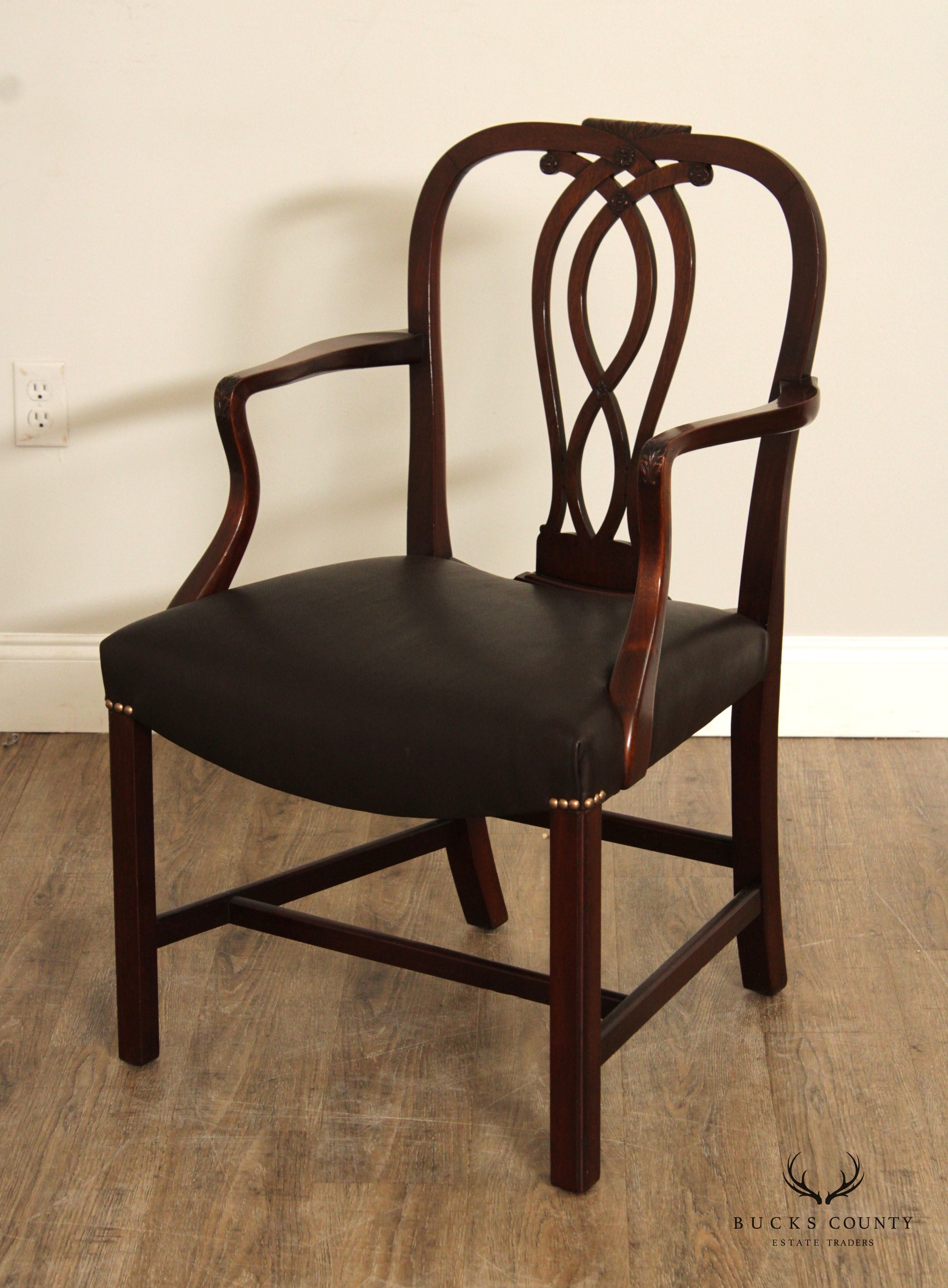 A.H. DAVENPORT CO. CHIPPENDALE STYLE CUSTOM MAHOGANY PAIR OF ARMCHAIRS