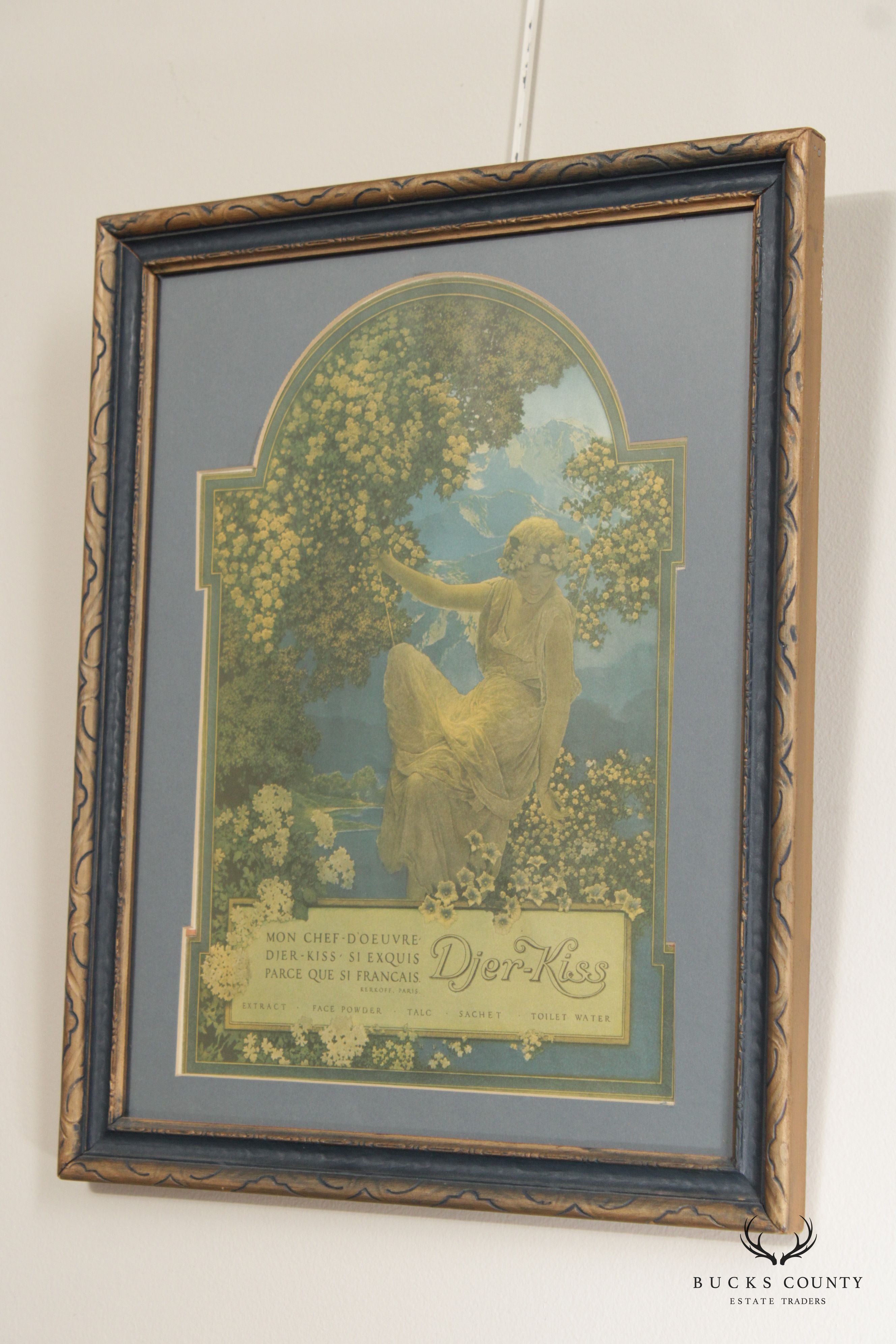 Maxfield Parrish Art Deco Framed 'Djer-Kiss' Perfume Advertisement