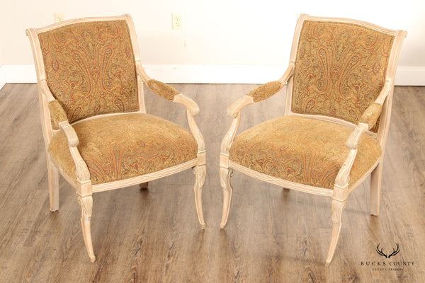 Regency Style Pair of Painted Frame Fauteuil Armchairs