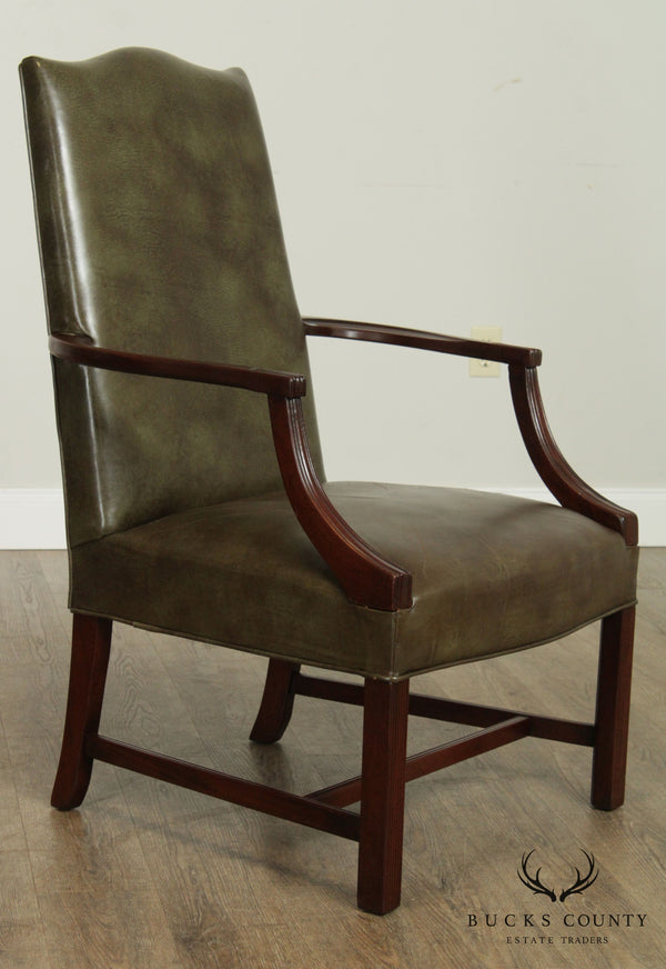 Hickory Chair Mahogany Chippendale Style Leather Library Armchair