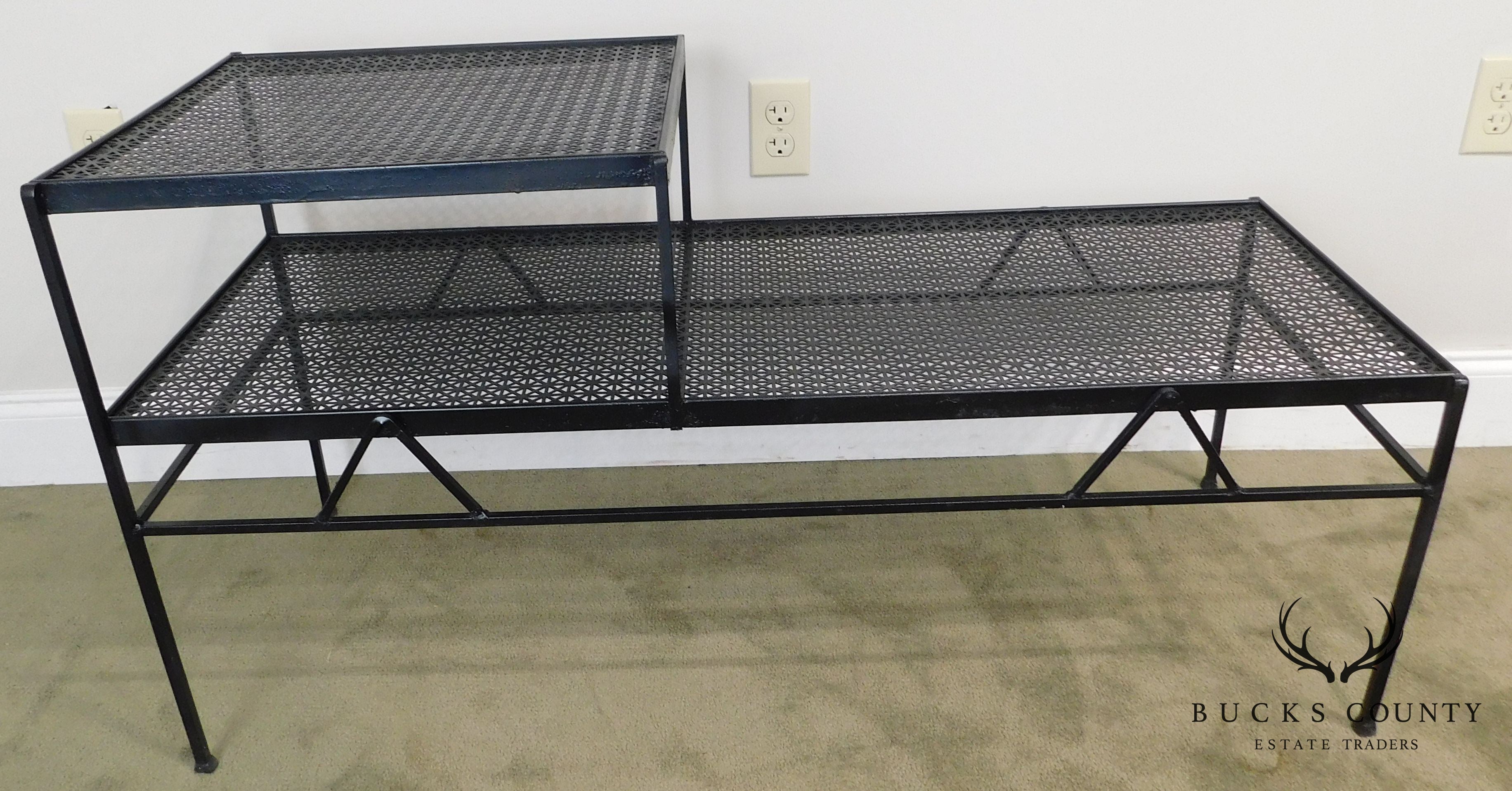 Mid Century Modern Black Wrought Iron Long Step Table