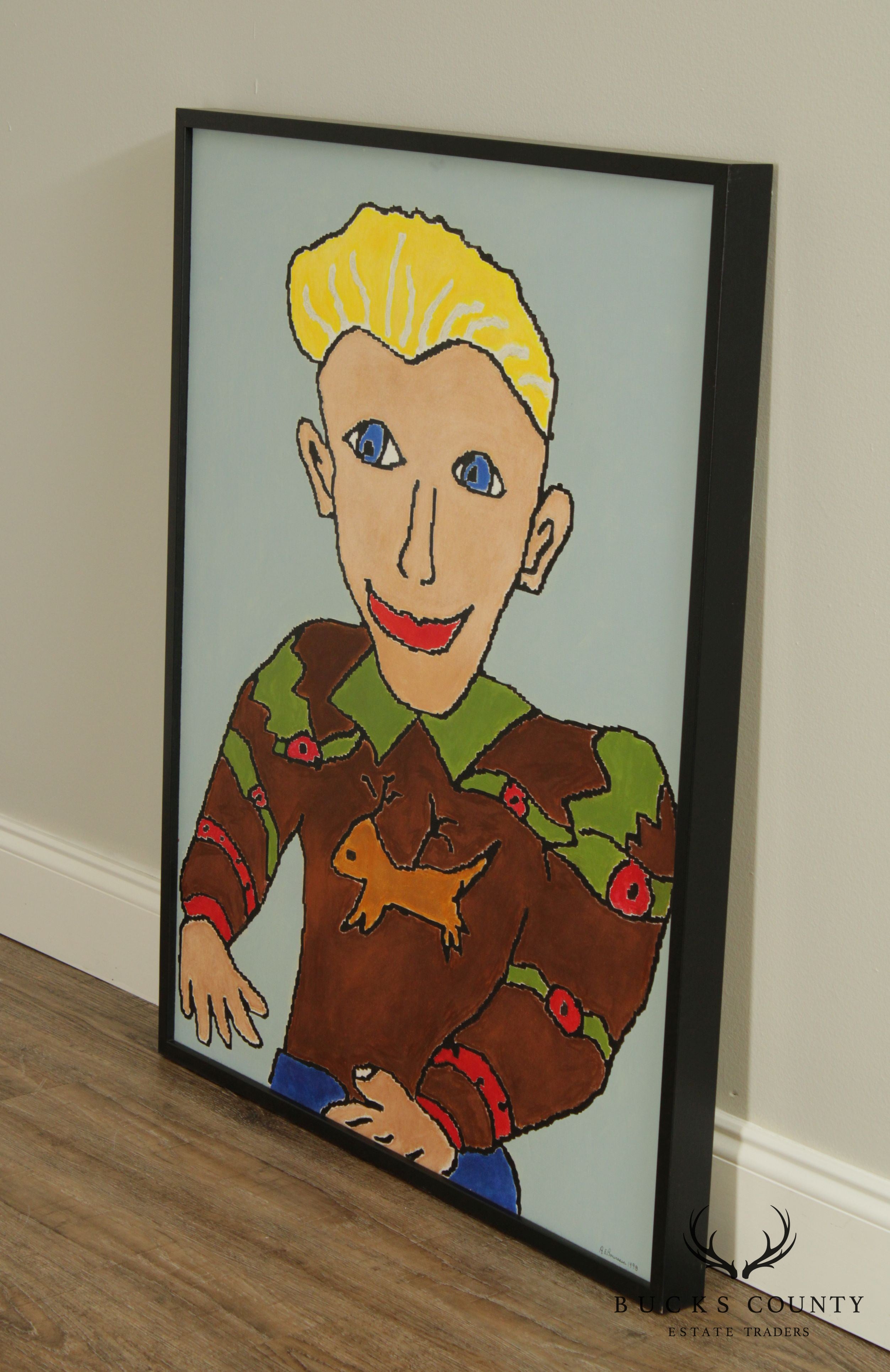 Anne E. BourassaAnne E. Bourassa Original Oil Painting on Canvas Portrait Blonde Man, Christmas Sweater