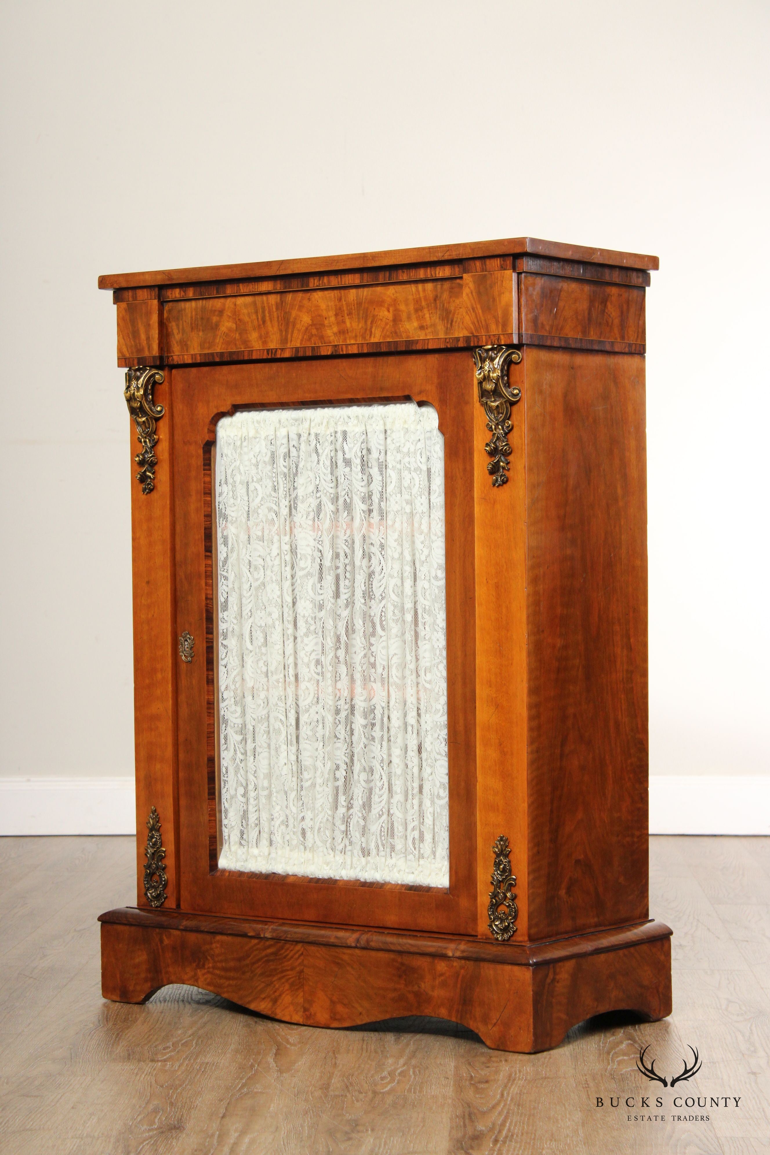 Antique Renaissance Revival Walnut And Rosewood  Glass Door Cabinet