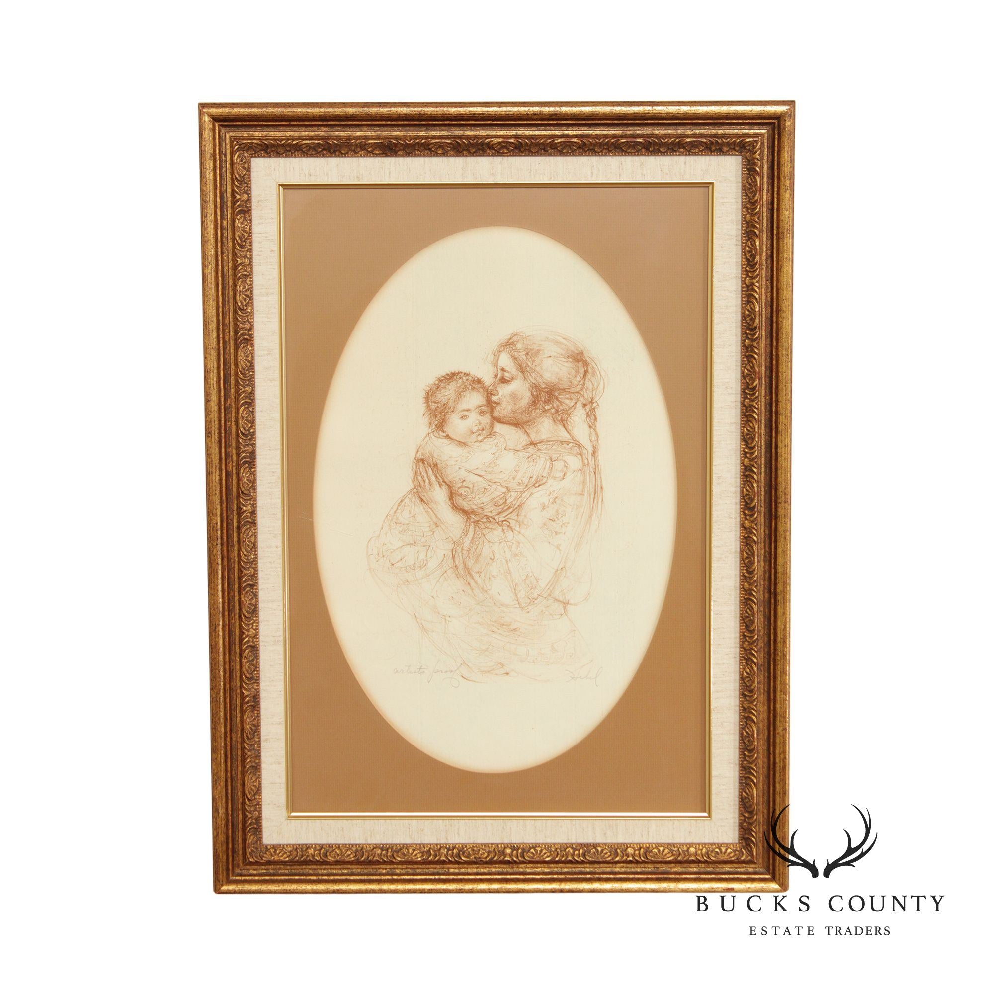 Edna Hibel 'Sandy Kissing Baby' Artist's Proof Lithograph