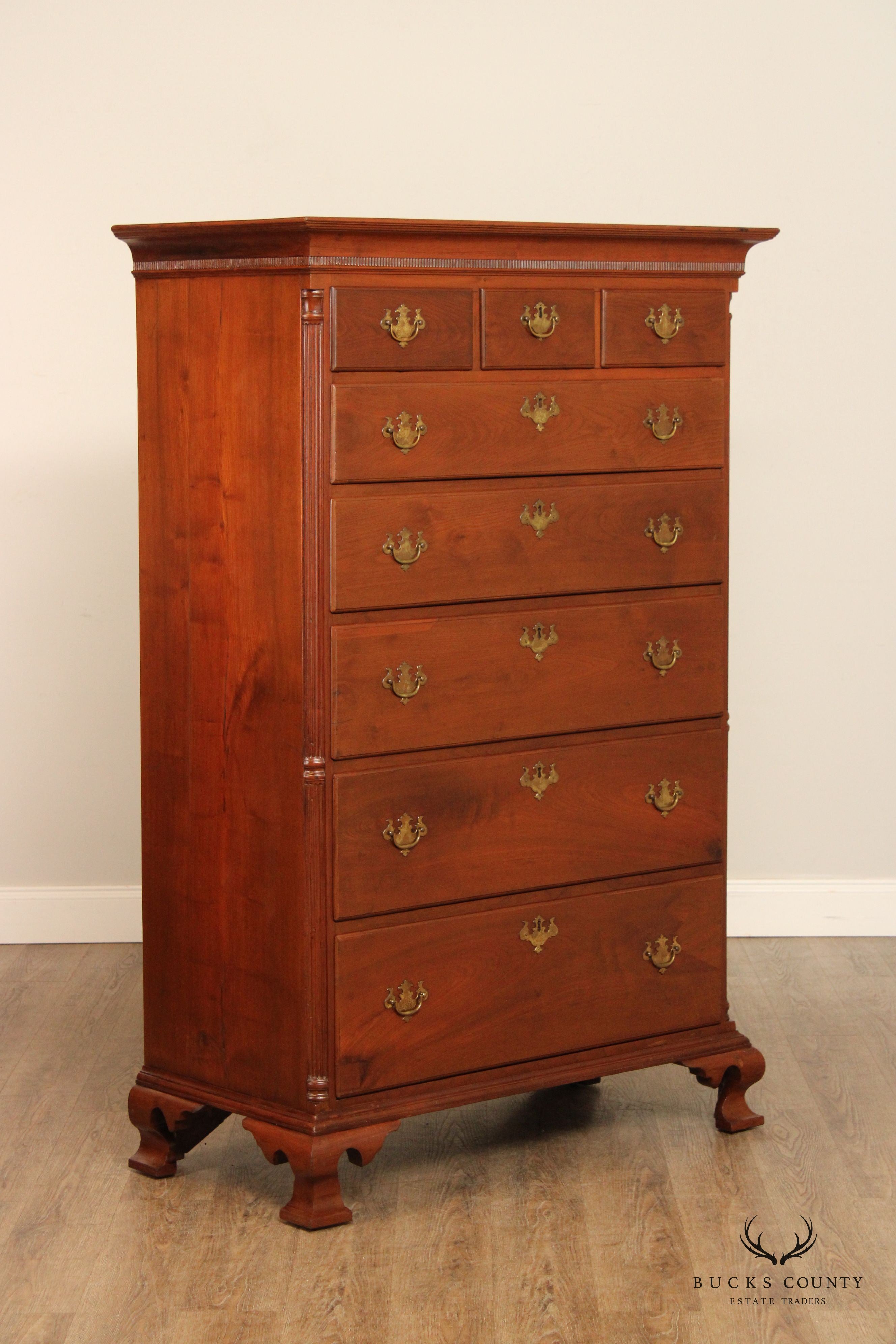 Antique American Chippendale Period Walnut Tall Chest of Drawers