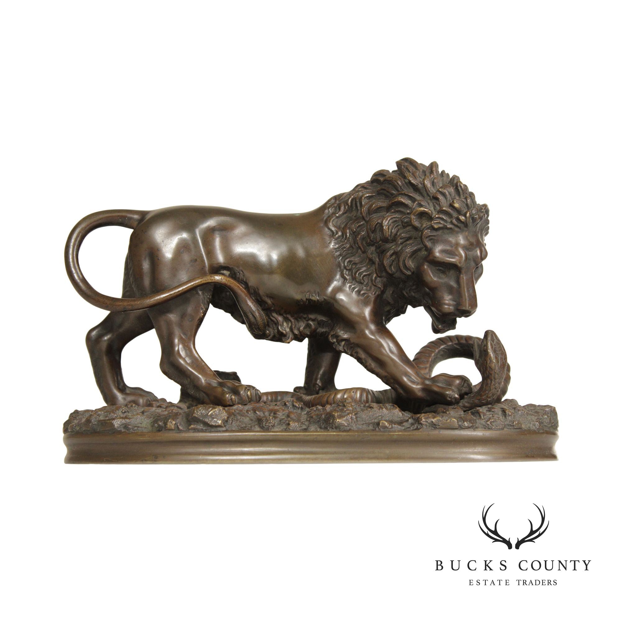 Lion and Serpent Bronze Sculpture, After Antoine-Louis Barye