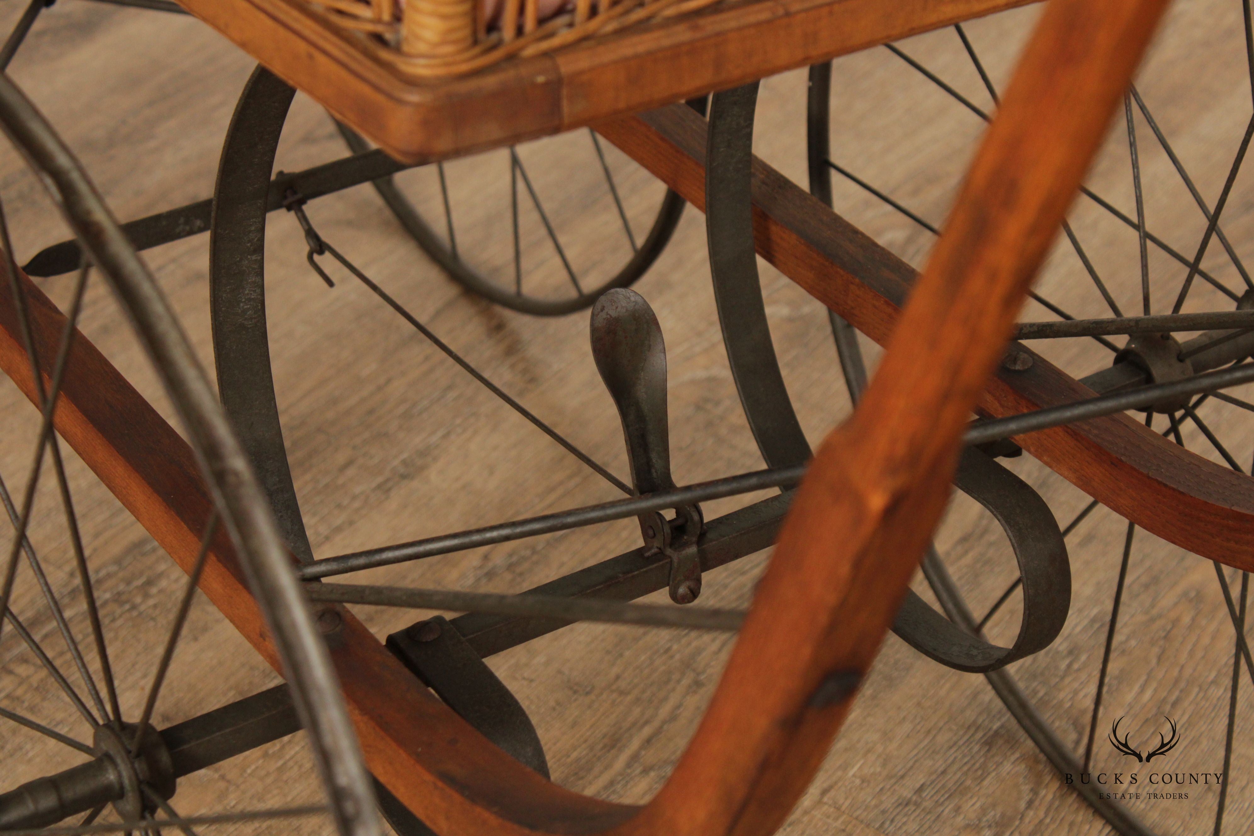 Antique Victorian Wicker Carriage Stroller with Umbrella