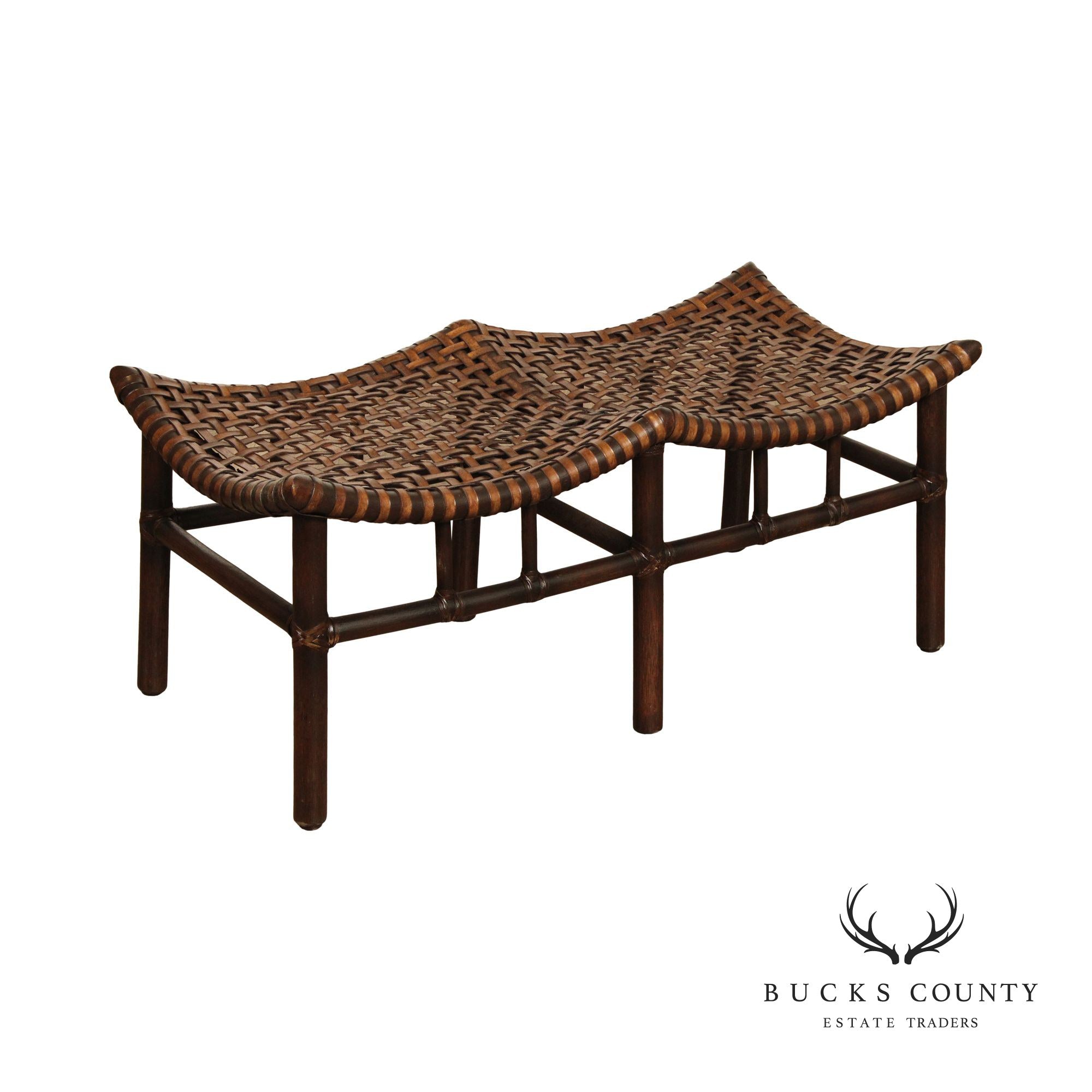 McGuire Vintage Rattan and Leather Bench