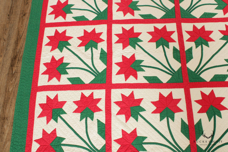 Early 20th Century Poinsettia Applique Christmas Quilt