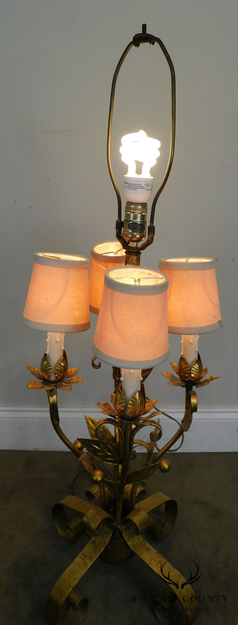 Italian Gilt Metal Candelabra Lamp