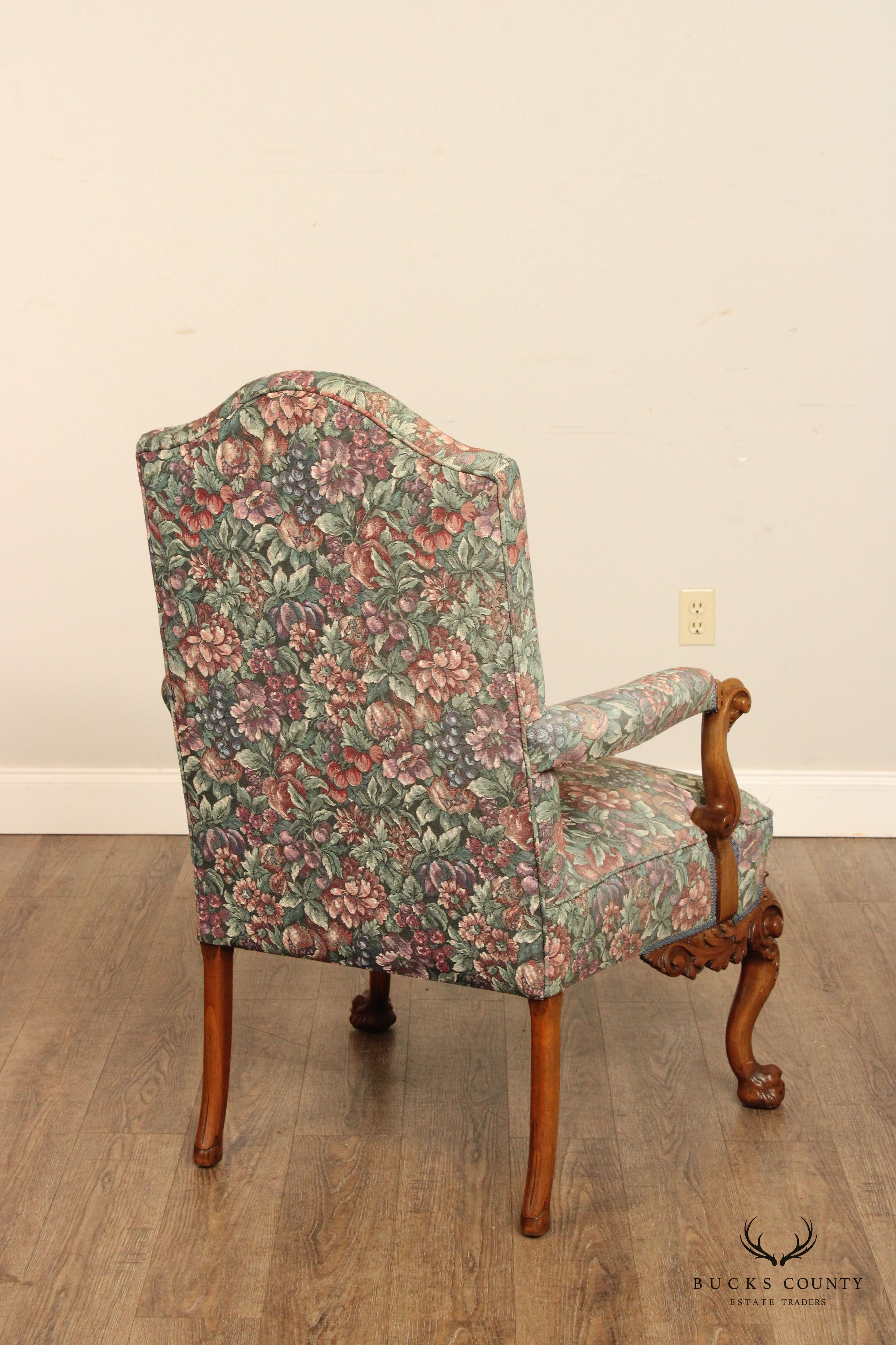 Georgian Style Carved Mahogany Library Armchair