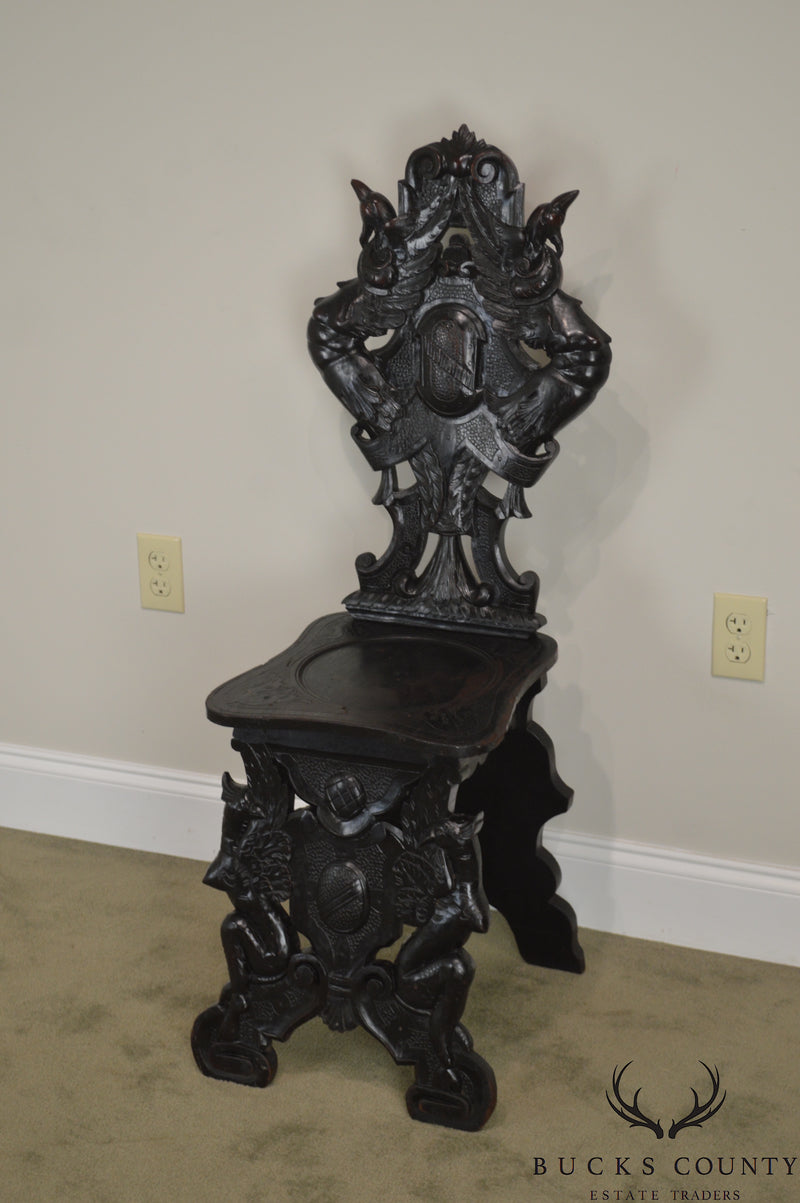 Italian Renaissance Antique Phoenix Carved Walnut Hall Chair