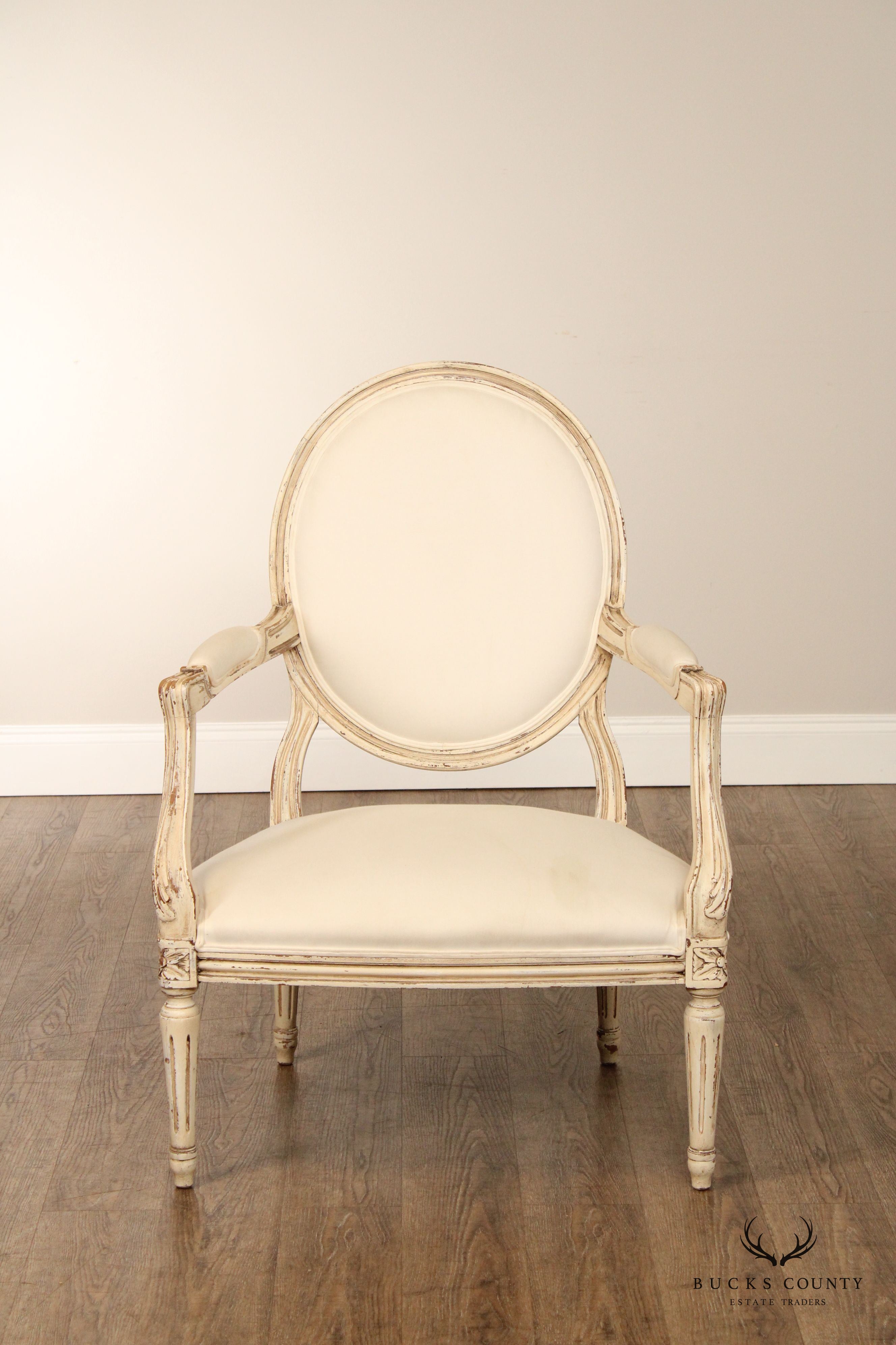 Buying & Design Italia Louis XVI Style White Oval Back Armchair