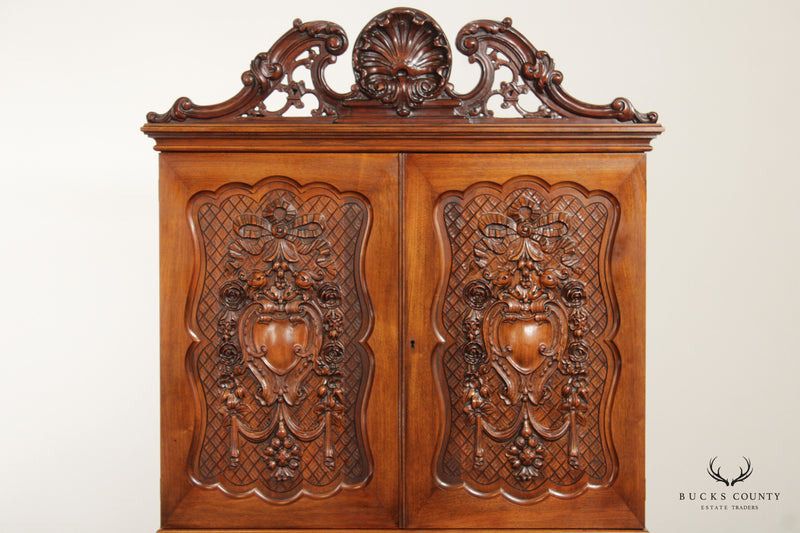 1920's Georgian Rococo Style Carved Walnut Liquor Cabinet