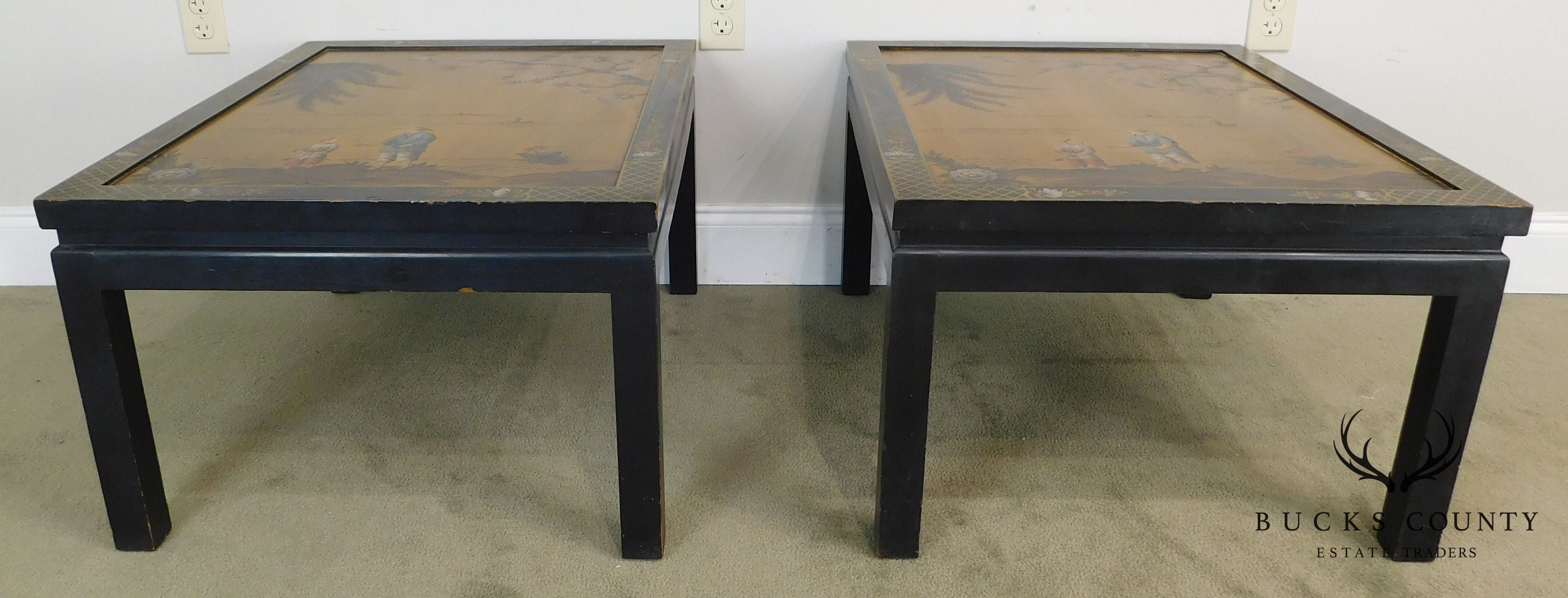 Kozak Studios Black & Gold Chinoiserie Painted Pair Side Tables